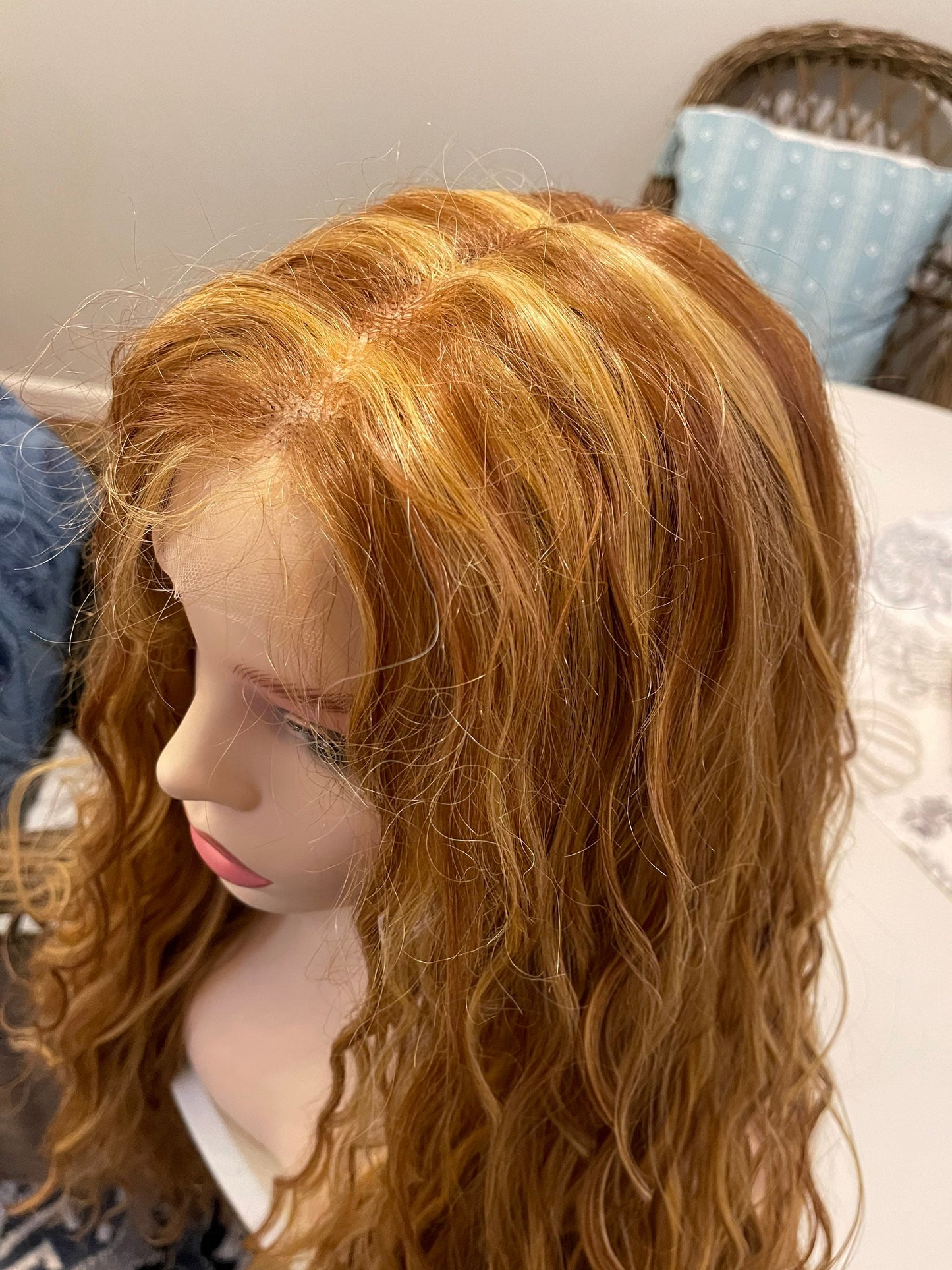 Adrianna 360 Unique Parting Updo Ready Wig Center Part 90’s Highlights Ginger Chunky Highlights Blonde Wig Hand Tied Human Blend Heat Safe