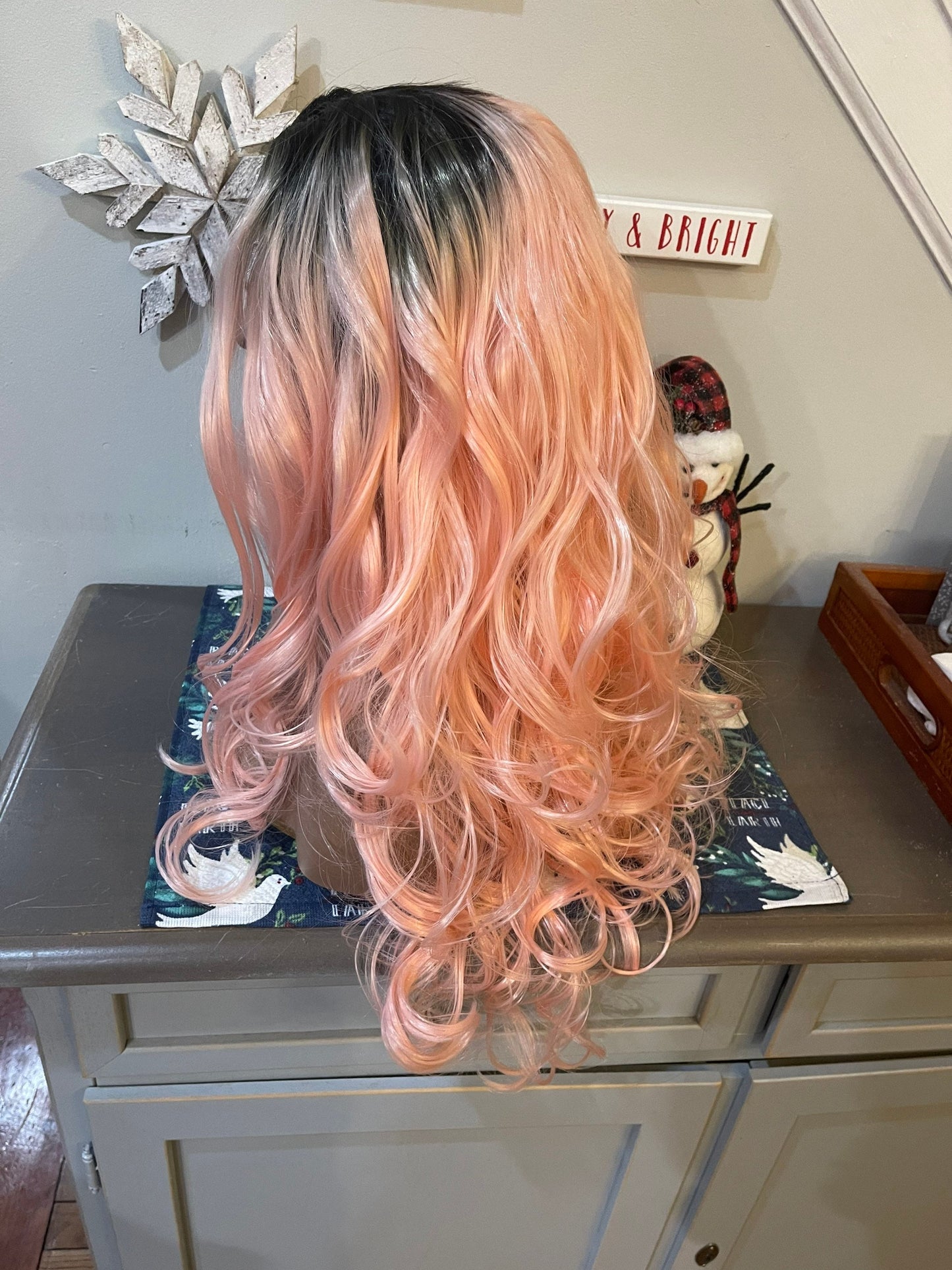Leela Pink Wig Lace Front Rooted Balayage Ombre Wig Dark Roots Curly Wig Color Melt Wig Lace Front Wig Hand Tied Wig Festival Hair