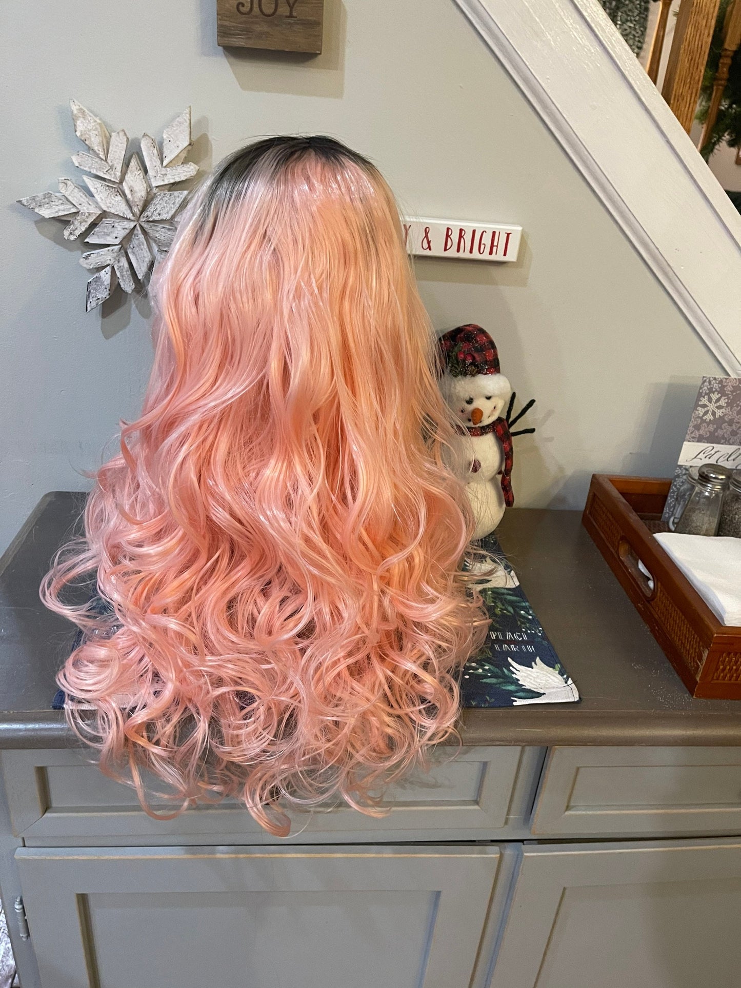Leela Pink Wig Lace Front Rooted Balayage Ombre Wig Dark Roots Curly Wig Color Melt Wig Lace Front Wig Hand Tied Wig Festival Hair