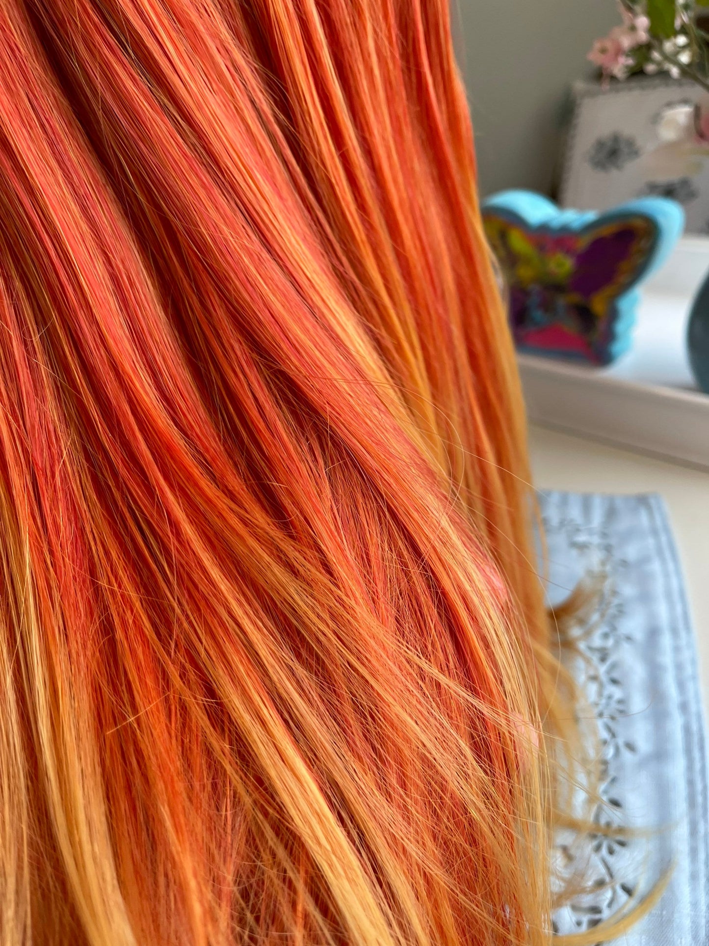 Shooting Star Bright Orange Yellow Wig Hand Tied Wig HD Lace Frontal Wig Short Wig Alopecia Drag Chemo Hair Loss Goth Wig Festival Hair