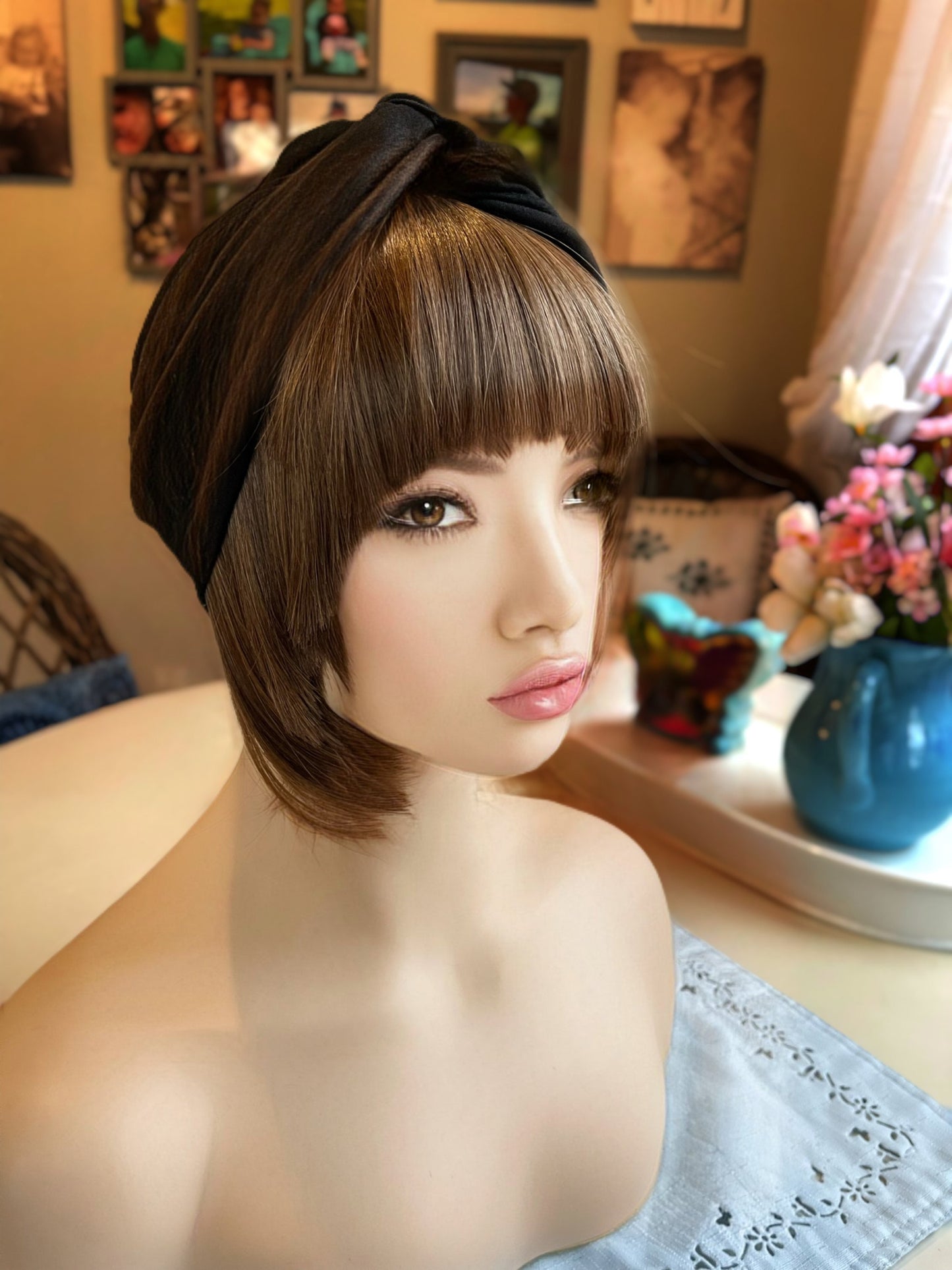 Delight Ash Brown “Two Ways” Turban Hair Wig Fall HD Wig Sleek Straight Wig Lightweight Wig Wig Chemo Alopecia Trich Radiation Therapy