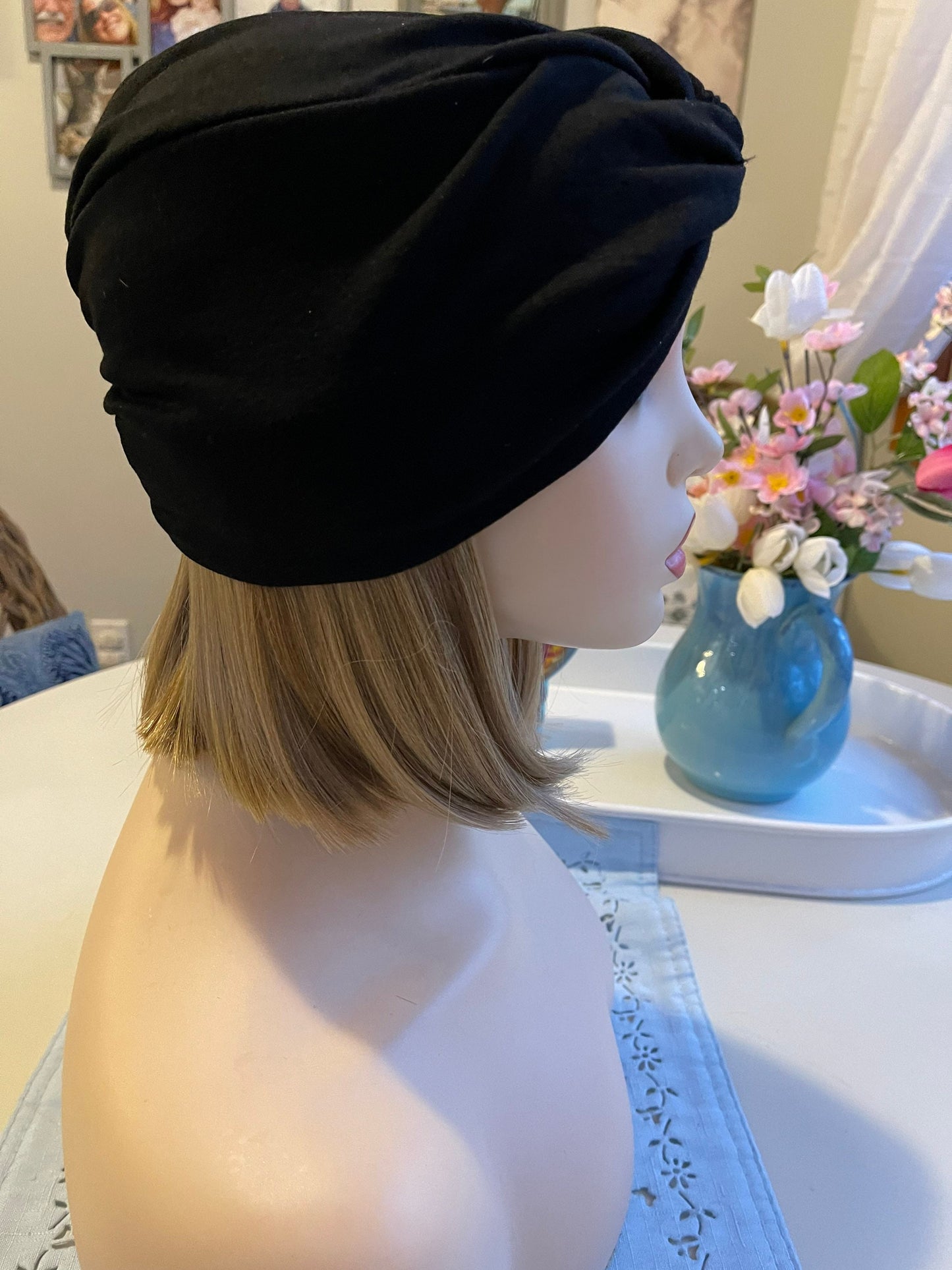 Knockout Salt and Pepper “Two Ways” Grey Turban Hair Wig Fall Wig Sleek Straight Wig Lightweight Wig Chemo Alopecia Trich Radiation Therapy