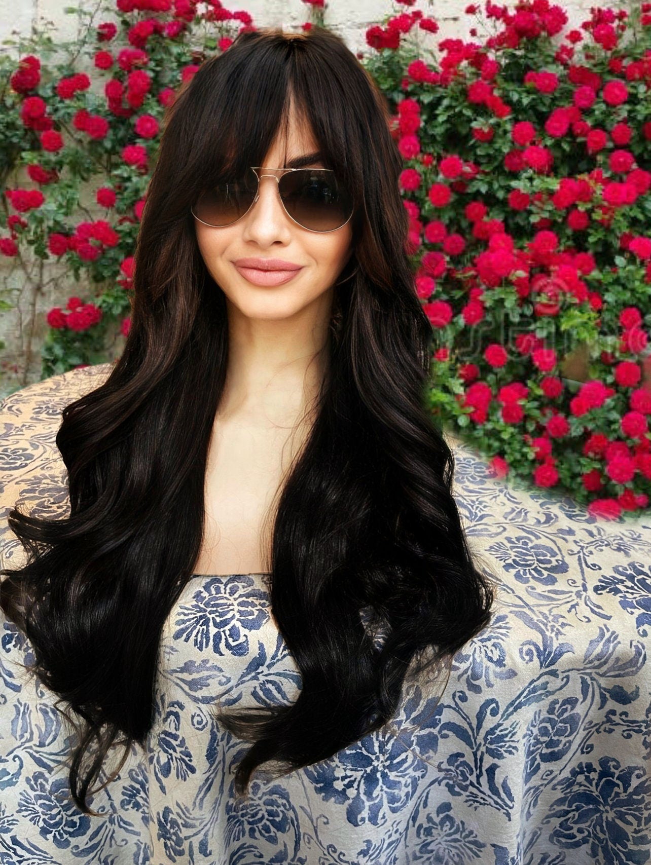 Dylan Darling Cool Black Wig With Bangs Wig Skin Top Wig Straight Wig Cap Bangs Fringe Drag Wig Chemo Wig Alopecia Dark Elegance