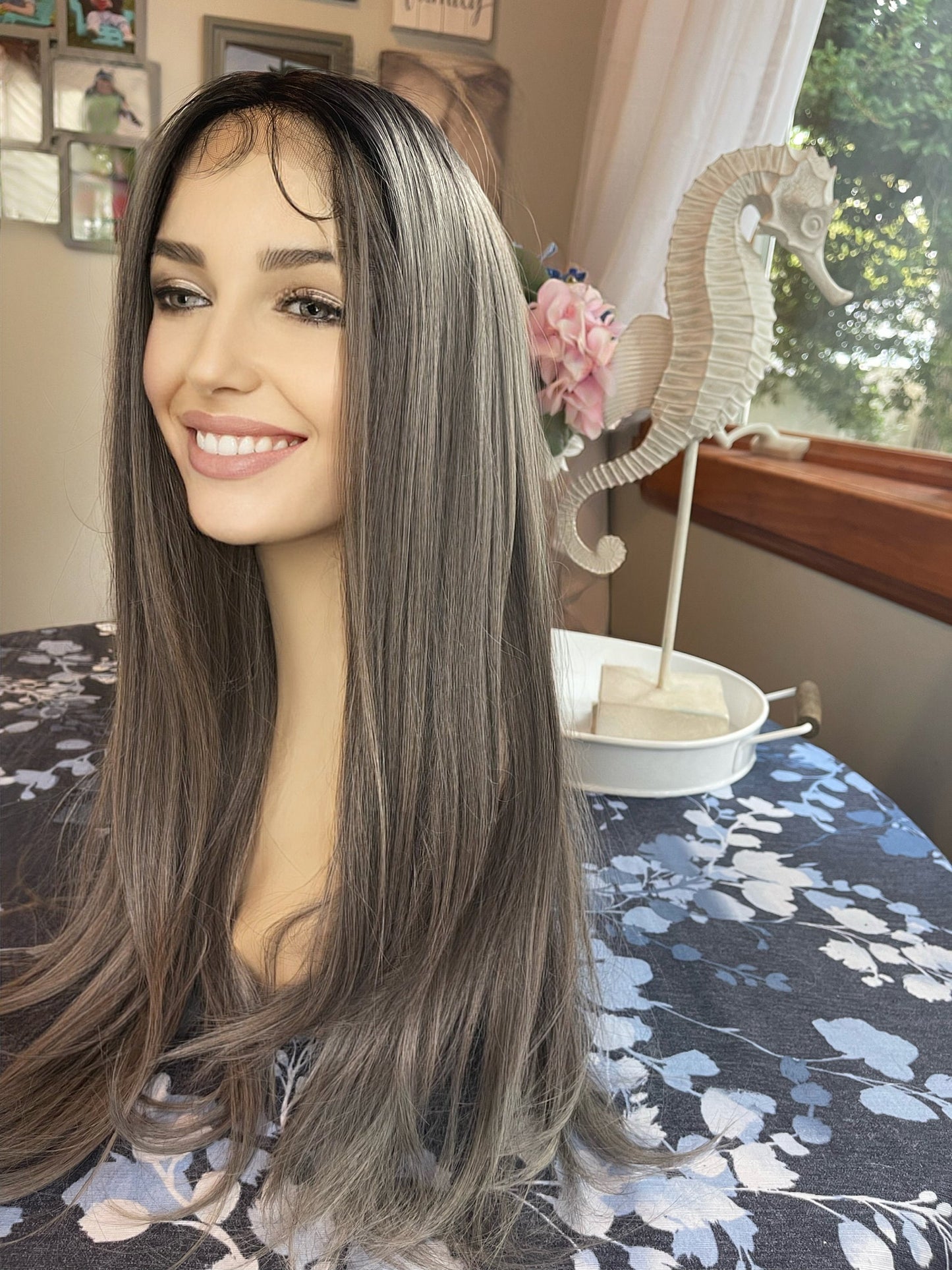 Groovy Grey Wig Colormelt Rooted Fashion Color Lace Front Alopecia Trichotillomania Cancer Chemotherapy Straight Long
