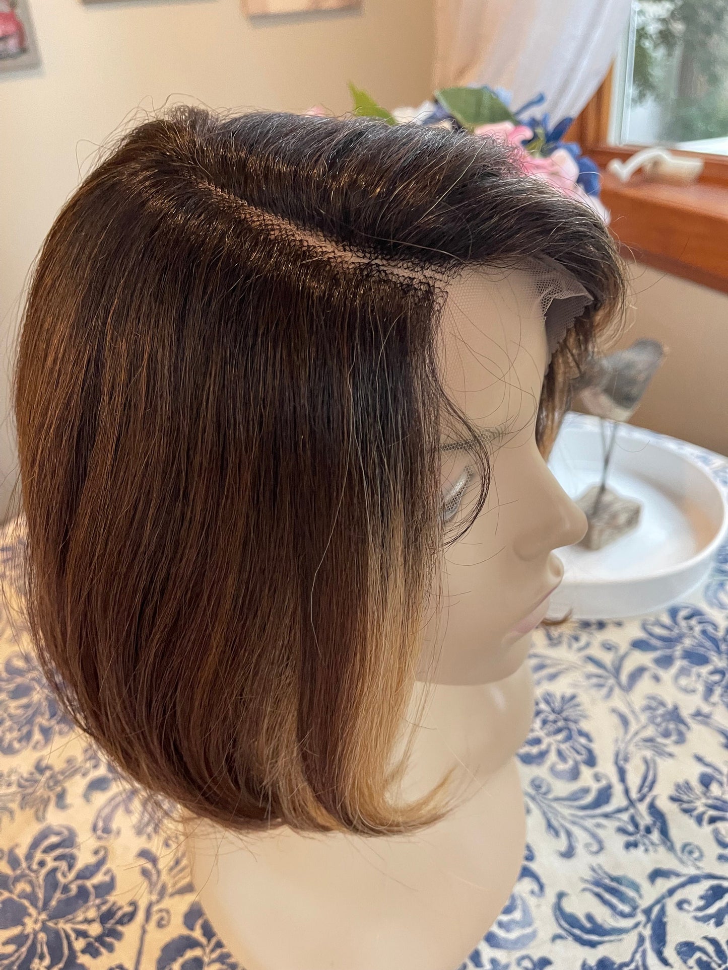 Maggie French Bob Wig Center Part Golden Blonde and Browns Wig Color Shorter Wig Lace Front Swiss Lace HD Wig Short Wig