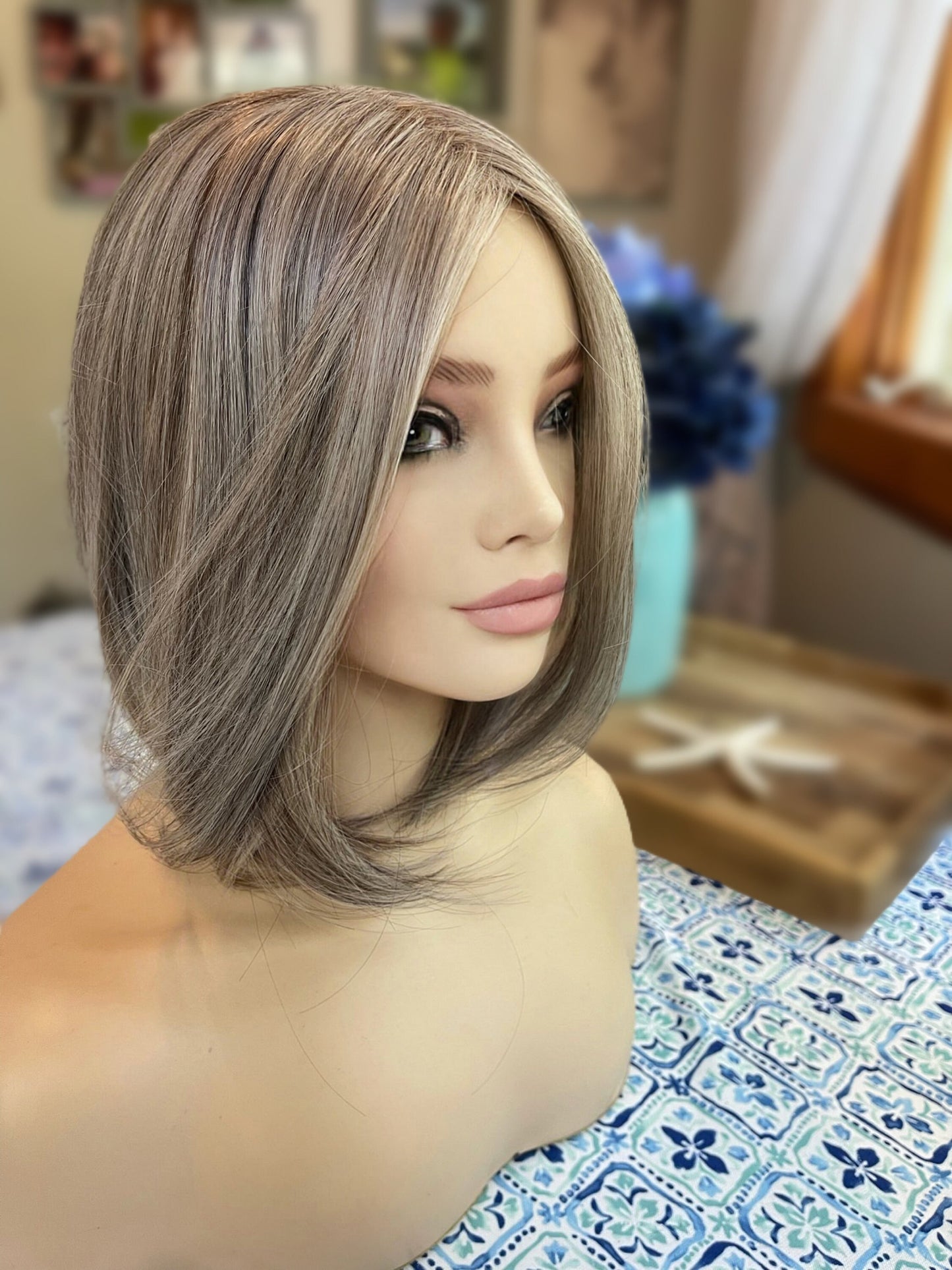 Gray Blend 12” Long Topper Easi Part XL Jon Renau Wig Hair Loss Topper Advanced Hair Loss Large 100% Hand Tied Base Premium Fine Denier Hair