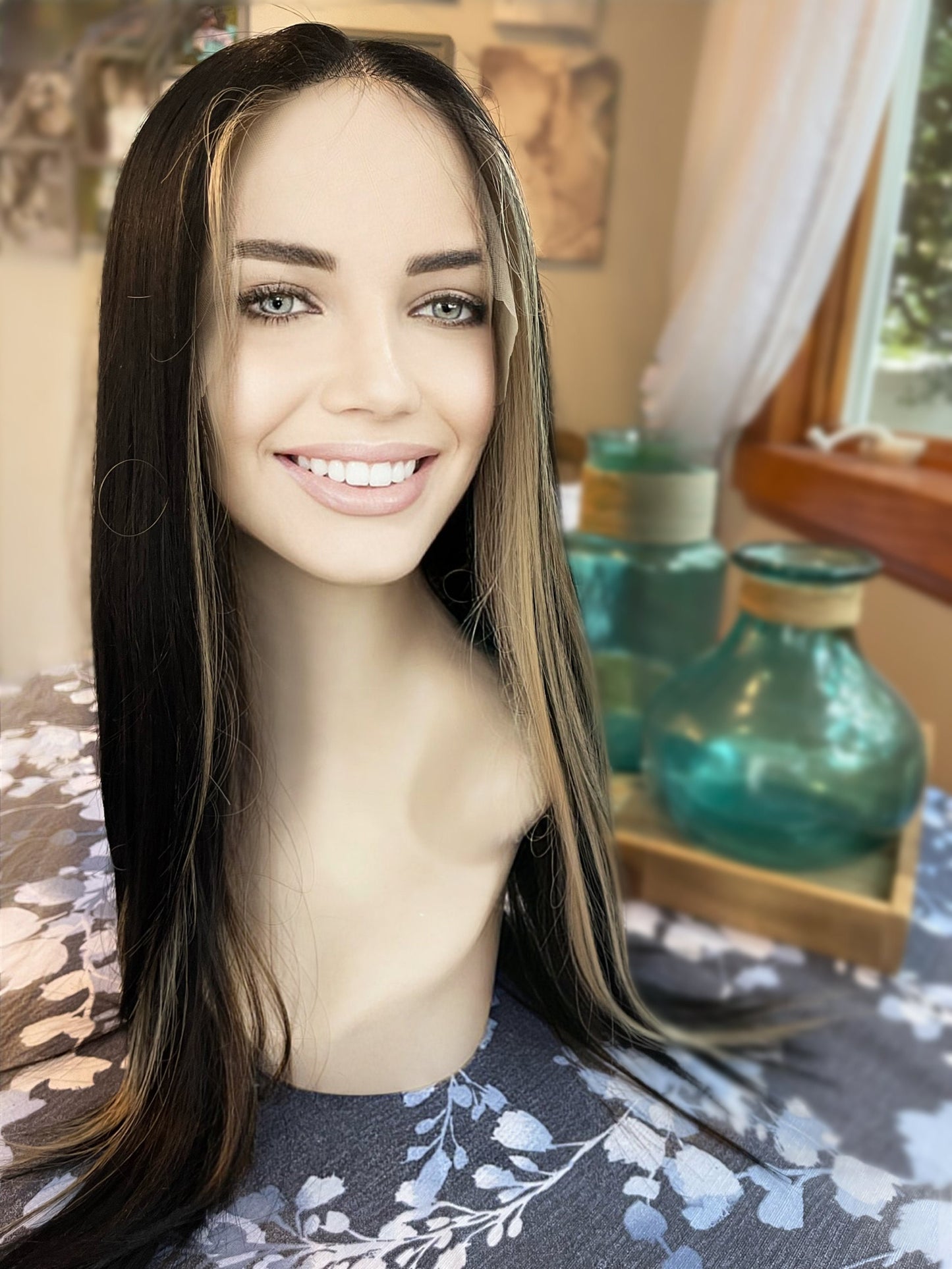 Heartbeat Blonde Wig Soft Money Piece Pale Blonde and Black Wig Long Straight Layers Rooted Wig Lace Frontal Wig Hand Tied Anime Cosplay
