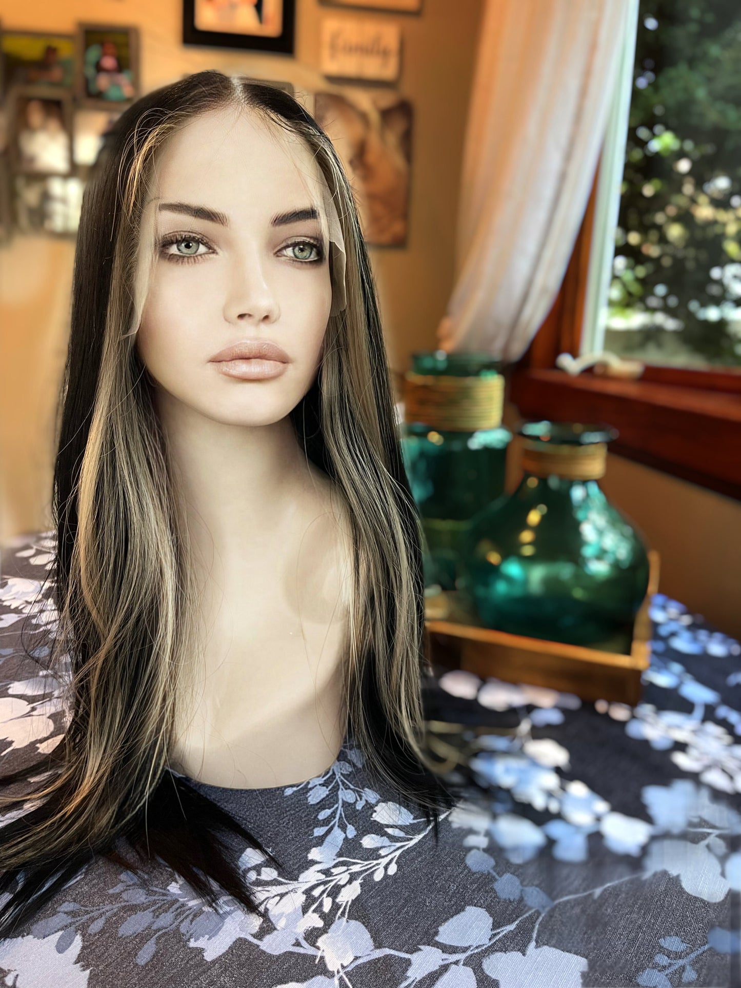 Heartbeat Blonde Wig Soft Money Piece Pale Blonde and Black Wig Long Straight Layers Rooted Wig Lace Frontal Wig Hand Tied Anime Cosplay