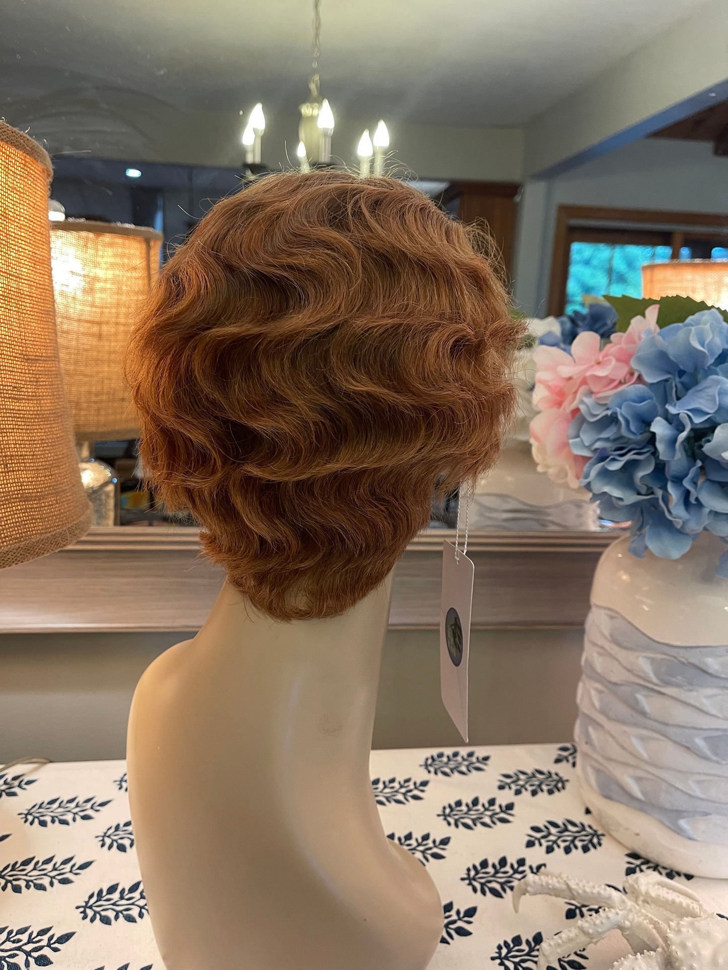 Myrtle Finger Wave 1920’s Great Gatsby Wig 100% Human Hair Wig Short Cut Wig Curly Lightest Ginger Brown Medical Wig Fashion Wig