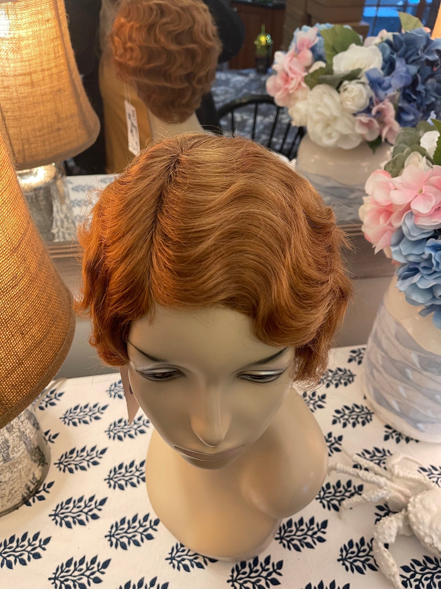 Myrtle Finger Wave 1920’s Great Gatsby Wig 100% Human Hair Wig Short Cut Wig Curly Lightest Ginger Brown Medical Wig Fashion Wig
