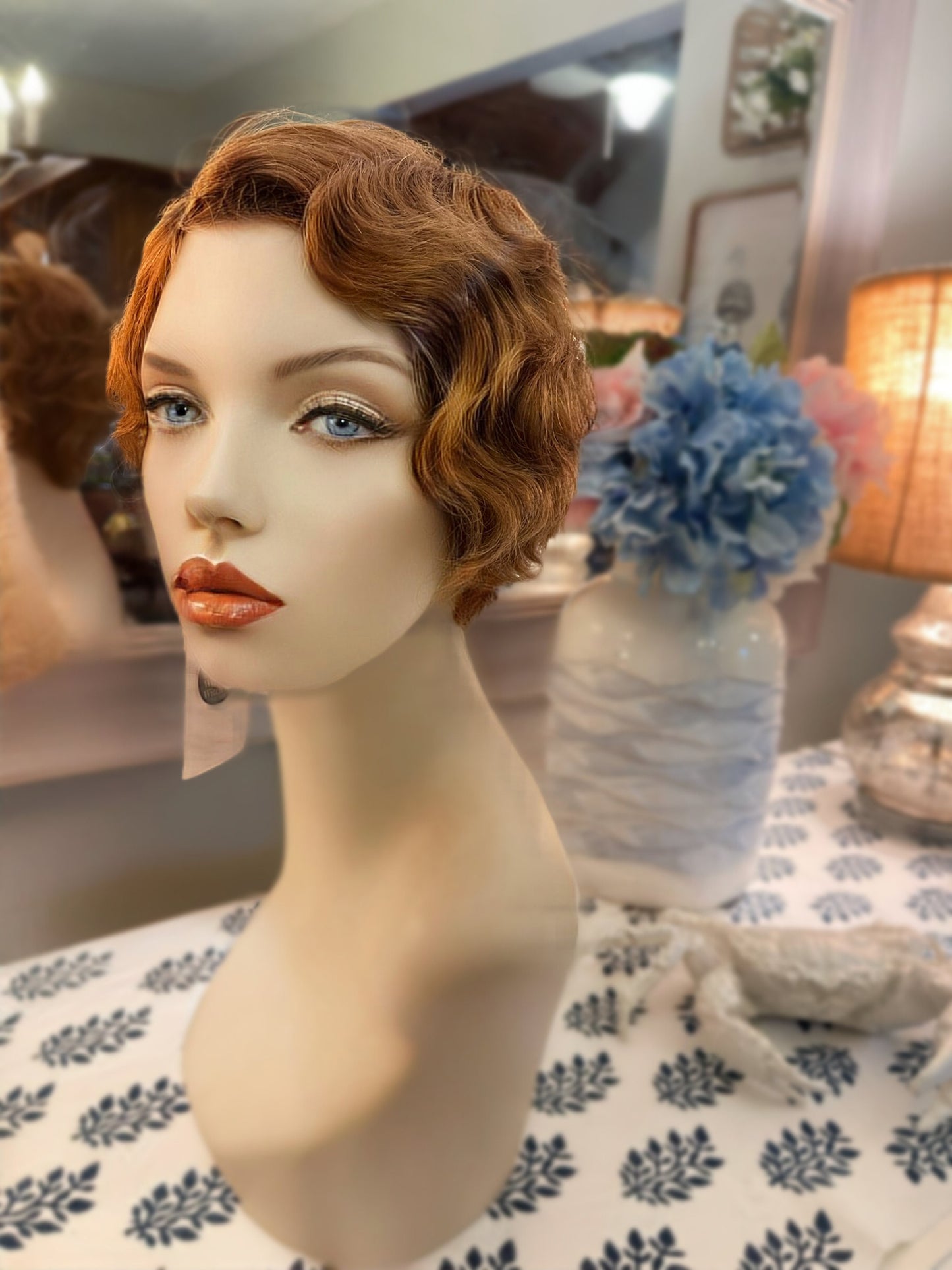 Myrtle Finger Wave 1920’s Great Gatsby Wig 100% Human Hair Wig Short Cut Wig Curly Lightest Ginger Brown Medical Wig Fashion Wig