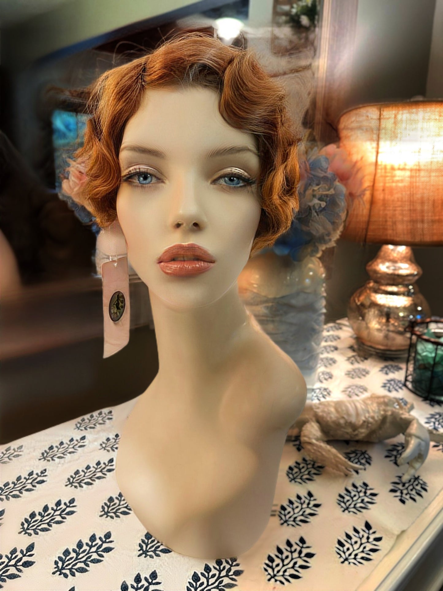 Myrtle Finger Wave 1920’s Great Gatsby Wig 100% Human Hair Wig Short Cut Wig Curly Lightest Ginger Brown Medical Wig Fashion Wig