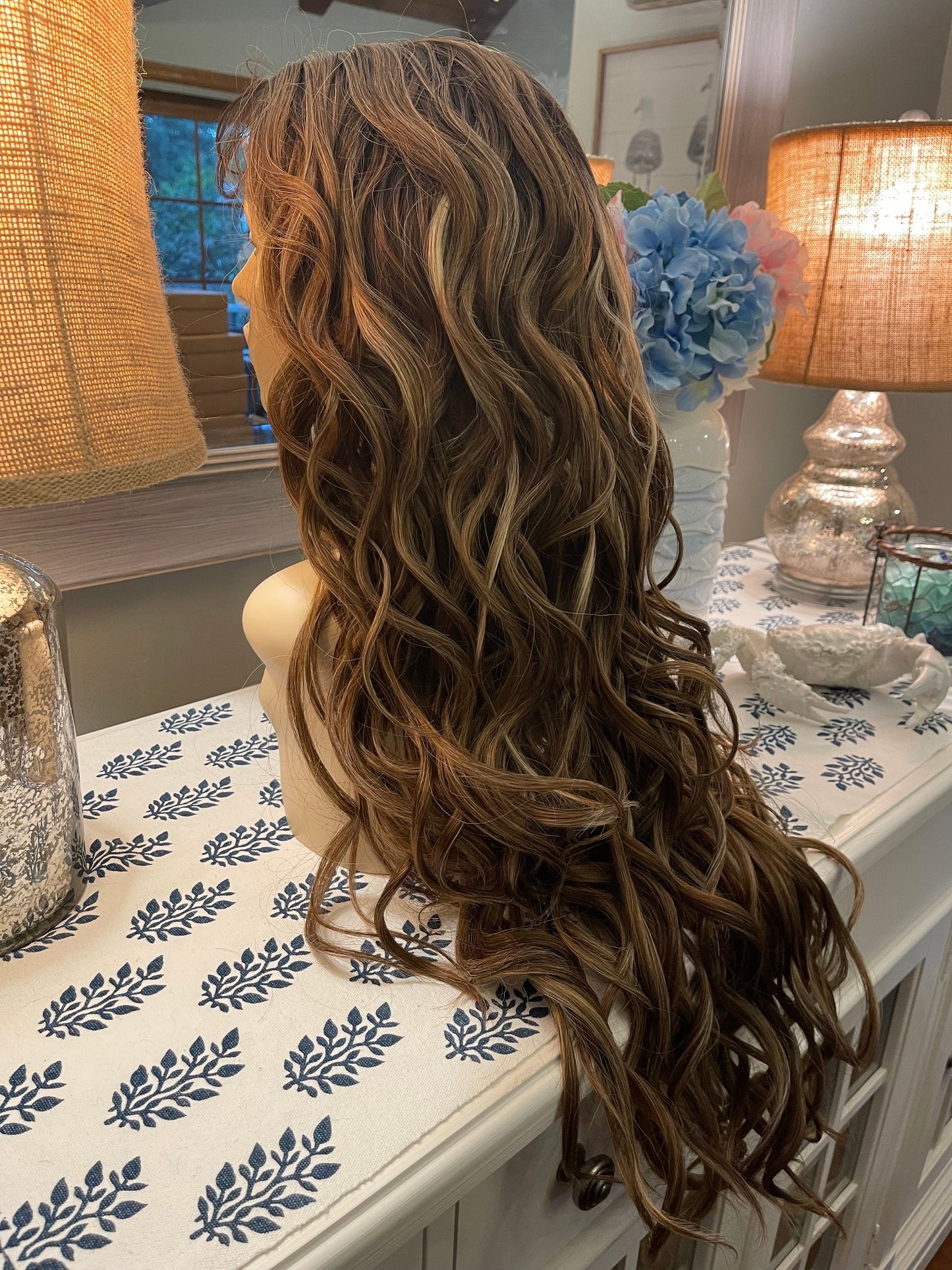 Joi Beach Waves Warm Browns Wig Lace Front Wig Human Hair Blend Wig Natural Wavy Wig Side Part Hand Tied
