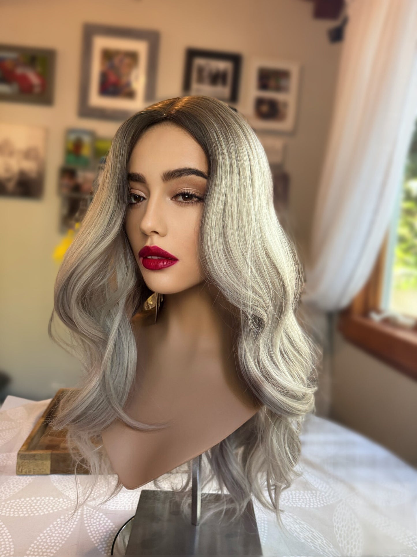 Chantal Sultry Waves Wig Grey Ashy Blonde Wig Long Wig Straight Wave Curl Hair Loss Chemotherapy Drag Showgirl Burlesque Hair