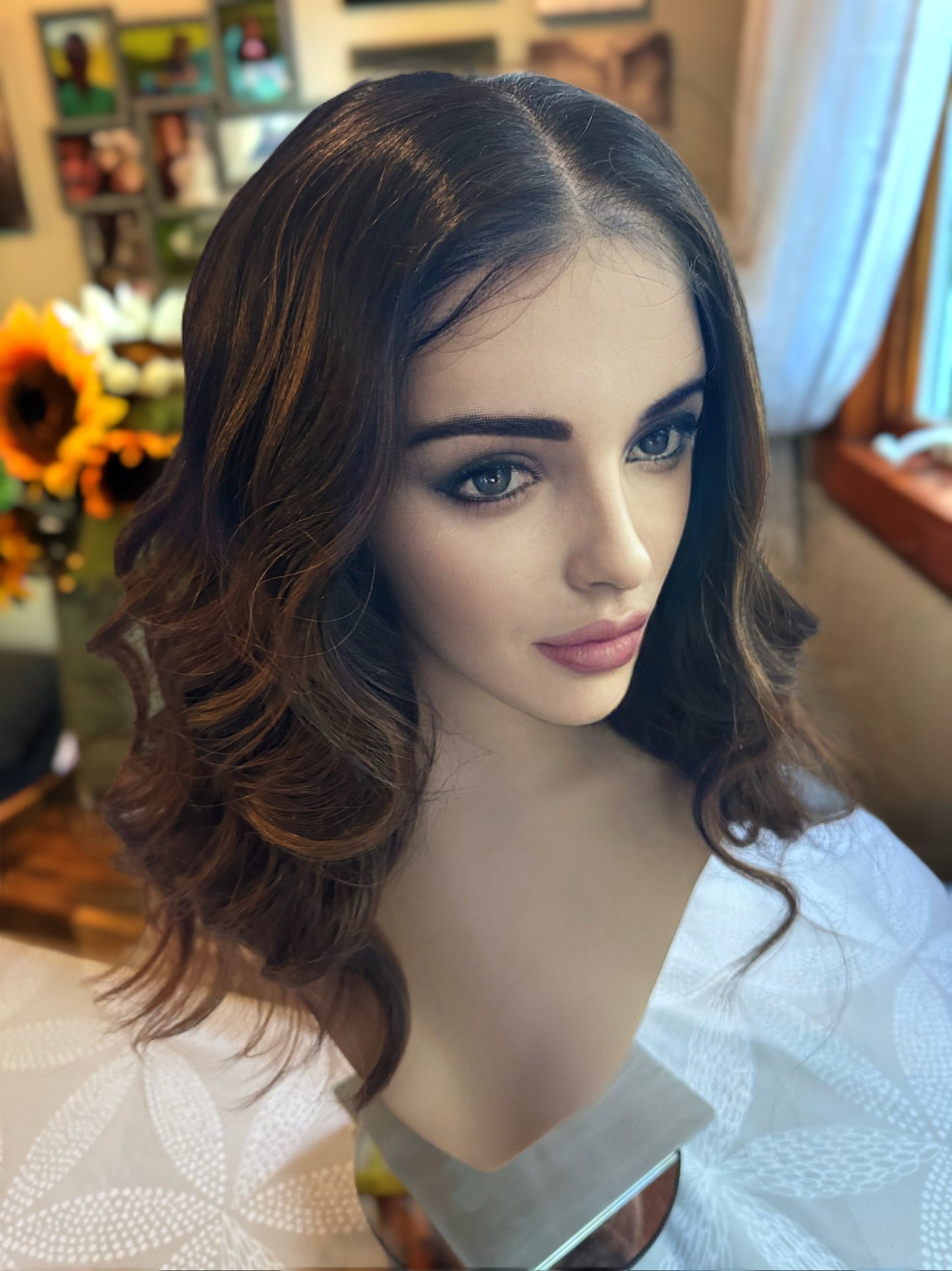 Lissa Wig Brunette Highlights Wig with Warm Blend Mini Mono Top Wig HD Human Synthetic Blend Transparent Lace Front Wig Long Smooth