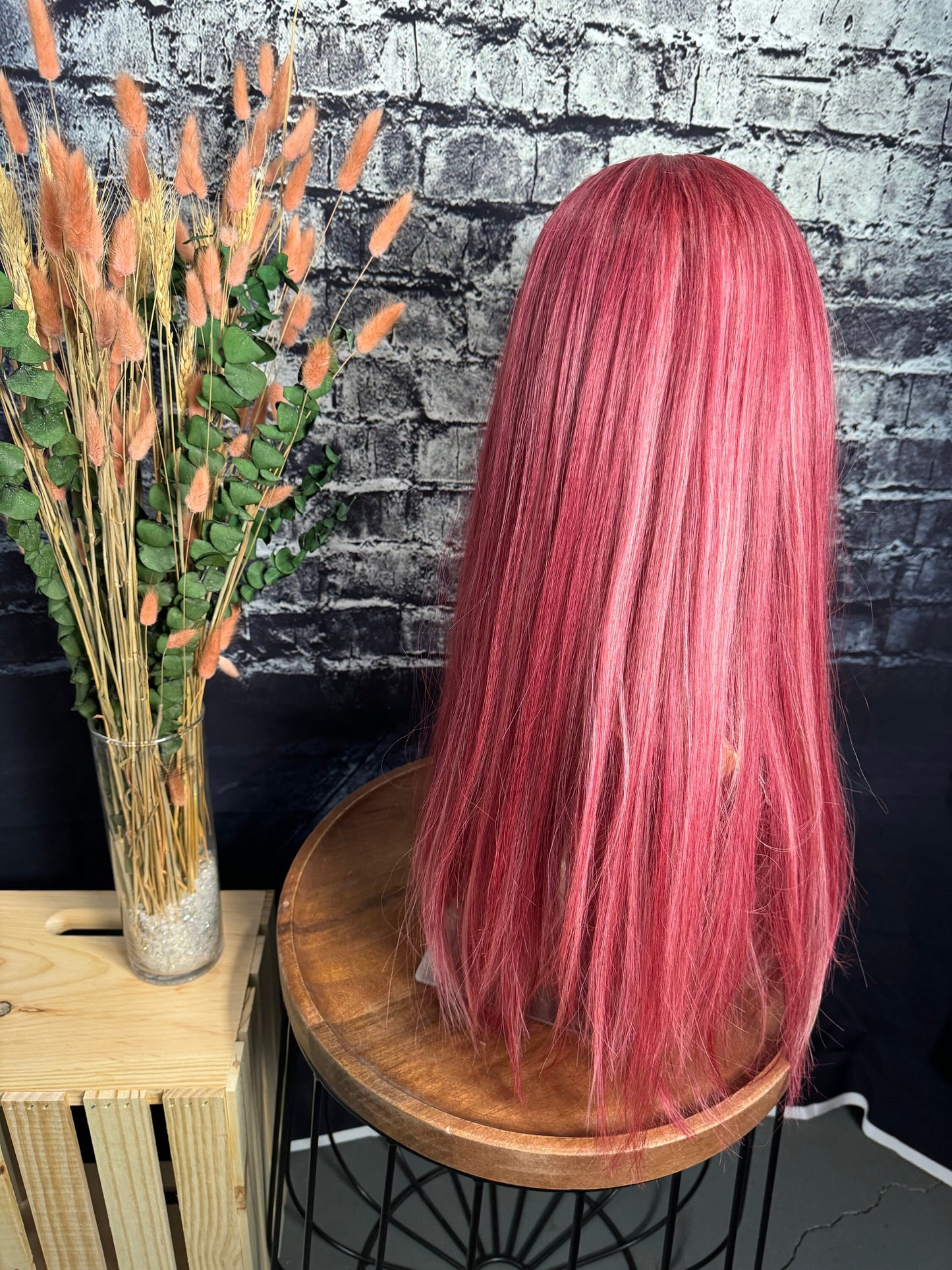 Spirit Pink Wig Magenta Pink Combo Highlights Wig Bangs Wig Straight Long Fringe Chemo Alopecia Wig