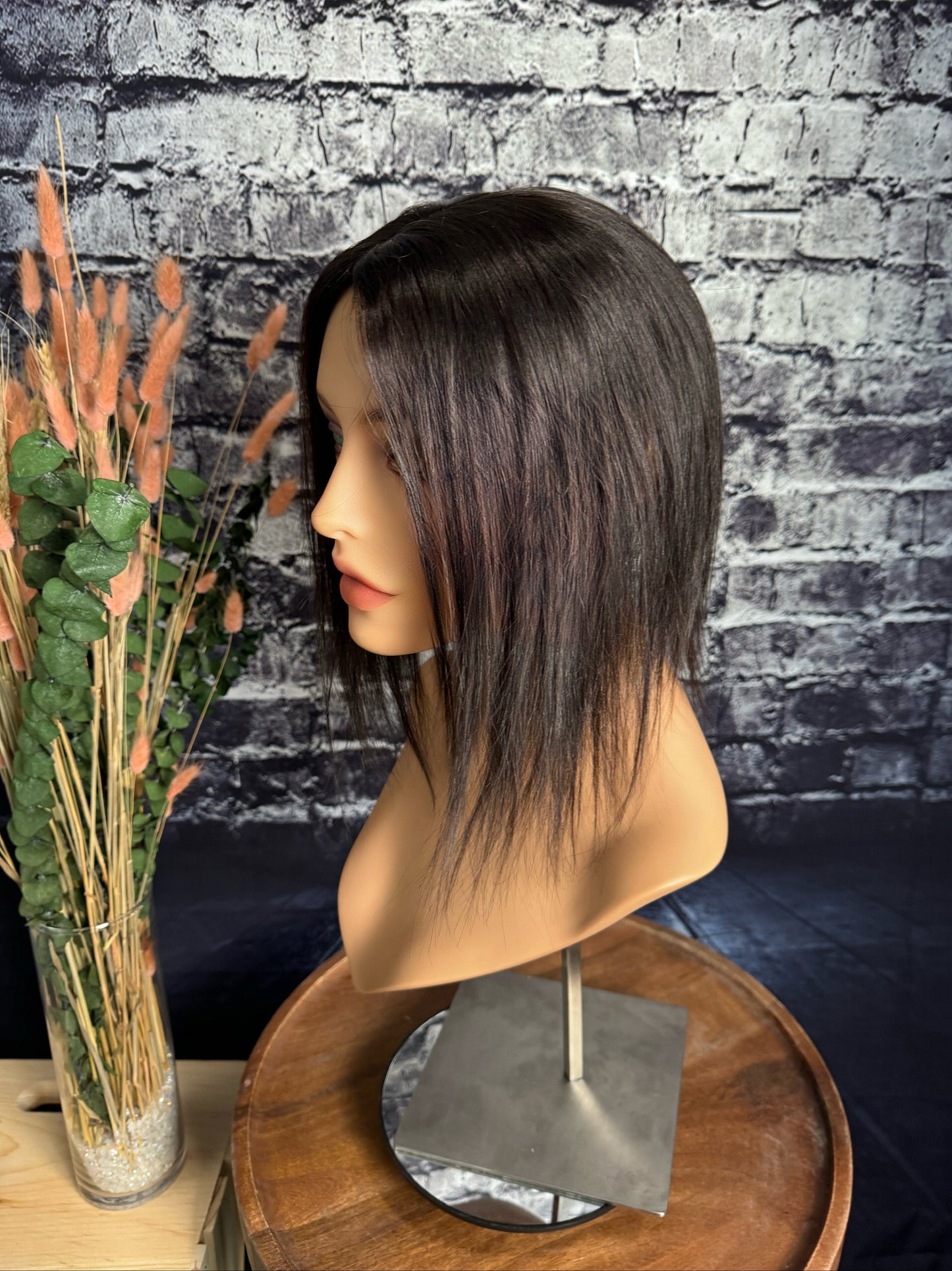 Custom 14” Yvette Natural Black Light Density Topper 100% Human Hair