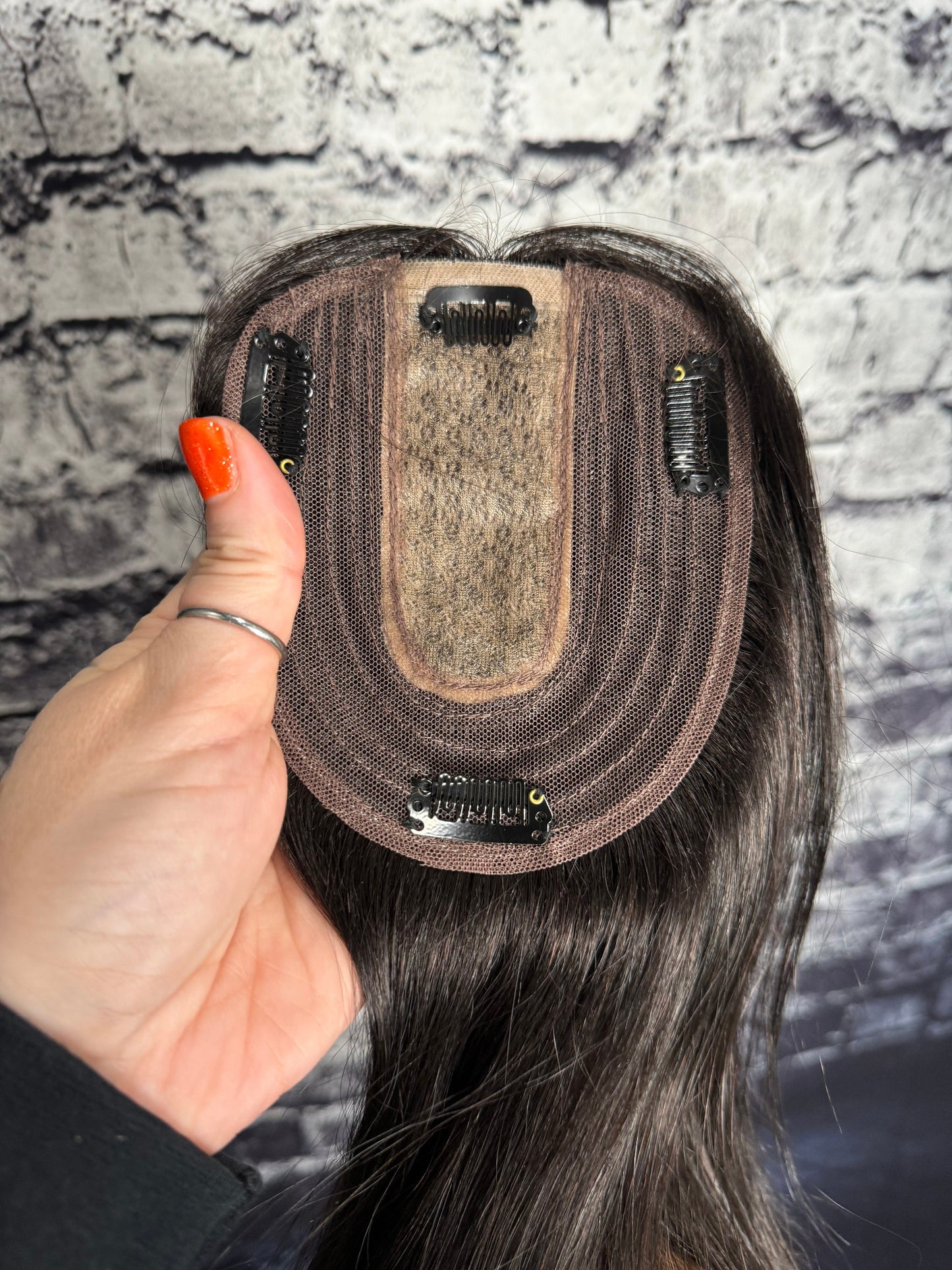 Leighette Medium Brown into Caramel Ombre Light Density Topper 100% Human Hair Topper Natural Silk Top Parting Topper for Clip In Bangs