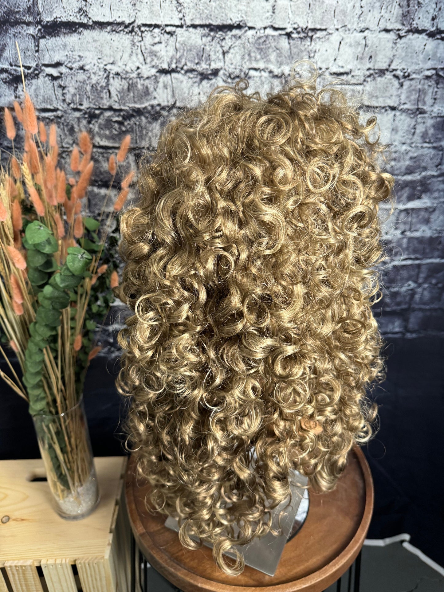 Music of the Night Curly High Drama Wig Shoulder Length Dark Ash Blonde HD Synthetic Alopecia Chemo Wig Festival Boho Hair Festival Hair
