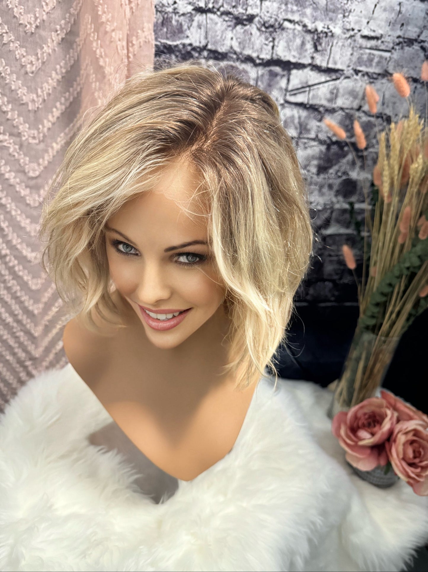 Verity 100% Human Hair Lace Front Wig Side Parting Glueless Wear And Go Style Short Layered Bob Blonde Highlights