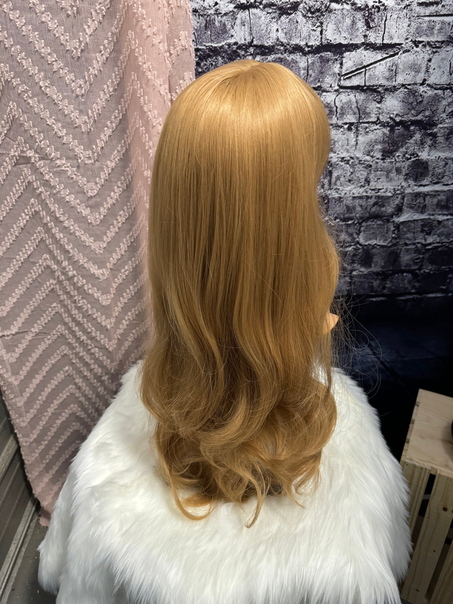 Wanda Medium Buttery Ginger Blonde Wig Wavy Wig Medium Blonde Warm Toned Ginger Wig HD Synthetic Heat Safe Fibers Ready to Wear Glueless
