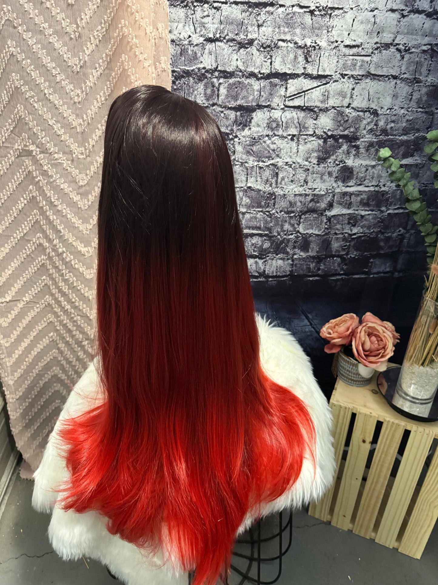 Myssi Extra Long Slow Burn Ombré Red and Black Wig Lace Front Wig Goth Drag Hairloss