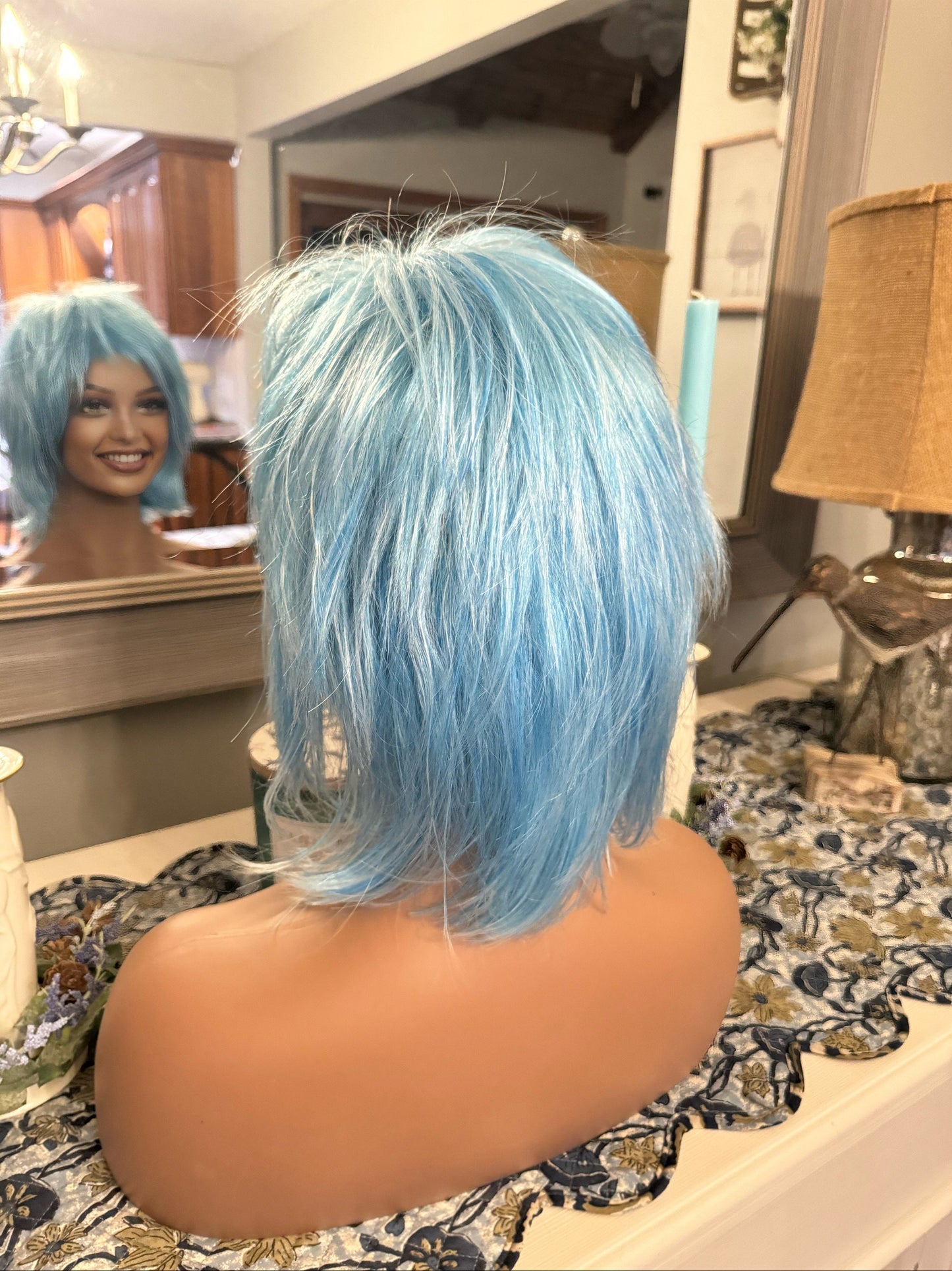Bombpop Blue Mullet Human Hair Blend Mullet Wig Chic Wig Lots of Layers Bi-level Trendy Black Chemotherapy Alopecia 80’s Vibes