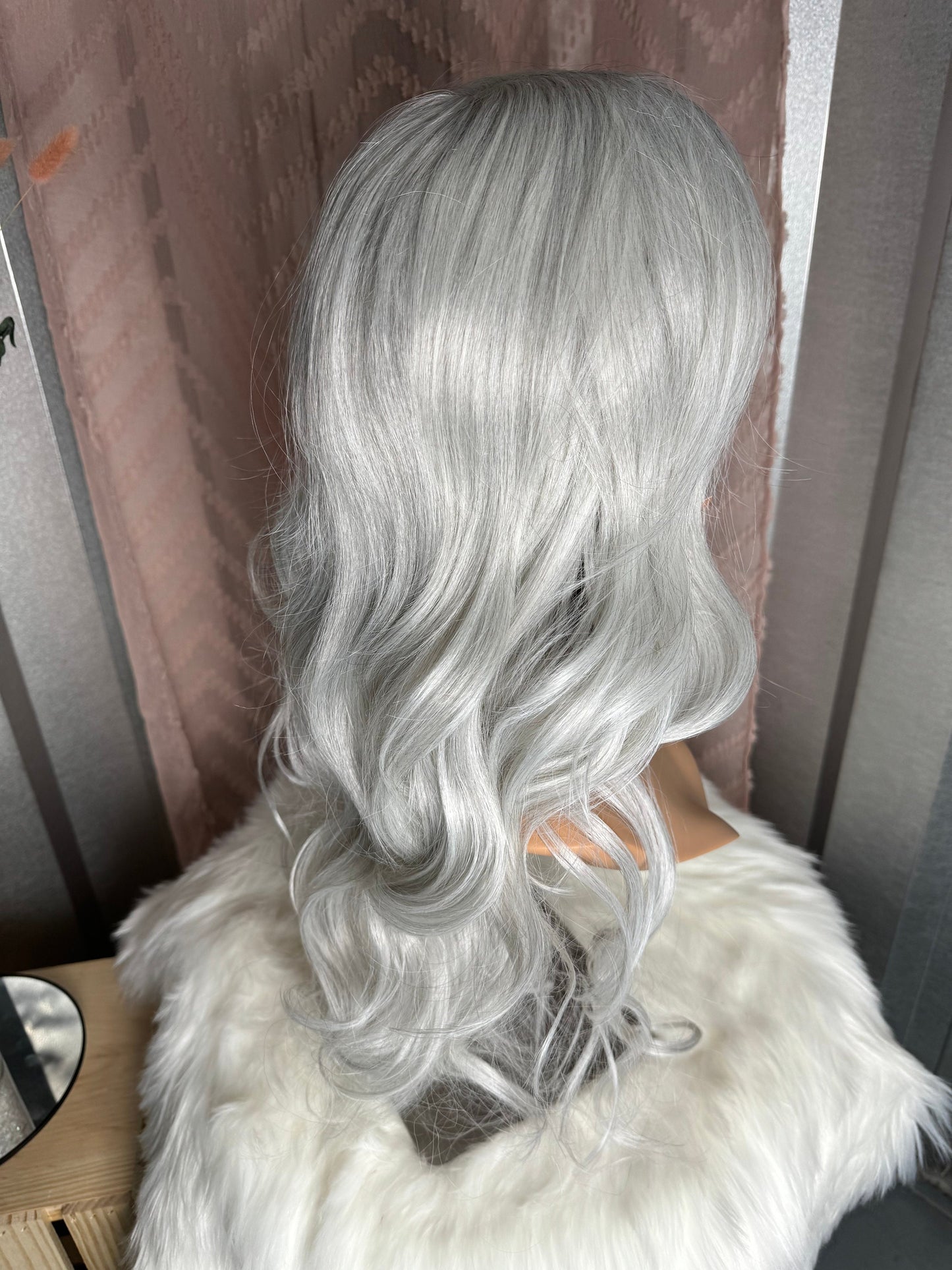 Mercury Sterling Silver Wig Loose Curl Hand Tied Lace-front Wig Chemo Alopecia Lace Front Wig