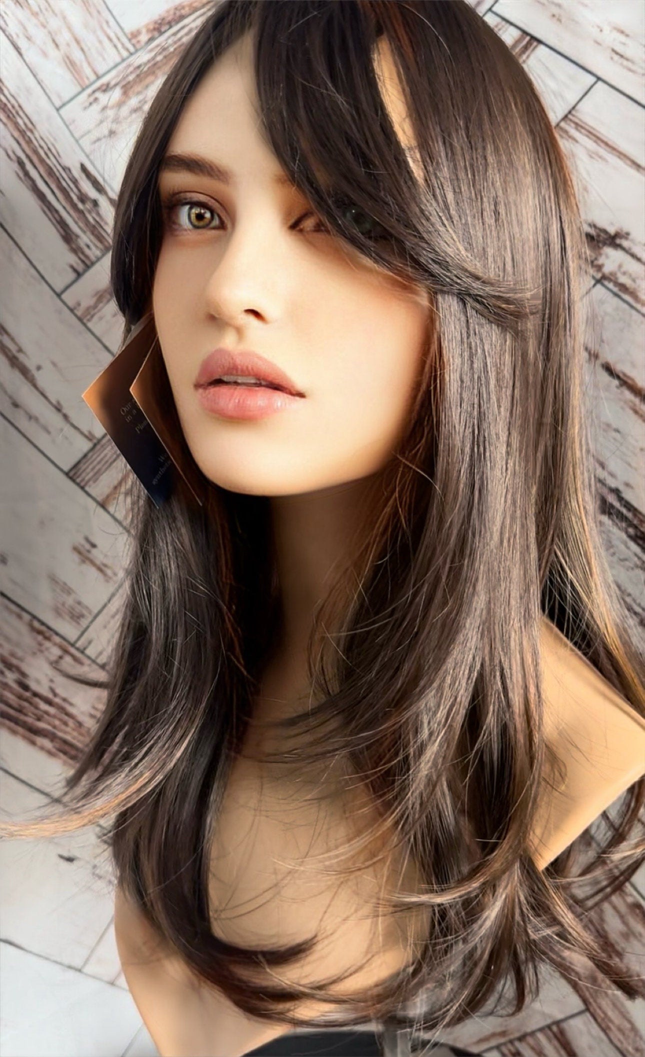 Darlette Cool Medium Brown Ombre Topper Light Bangs Heat Safe Synthetic Silk Top Parting Topper