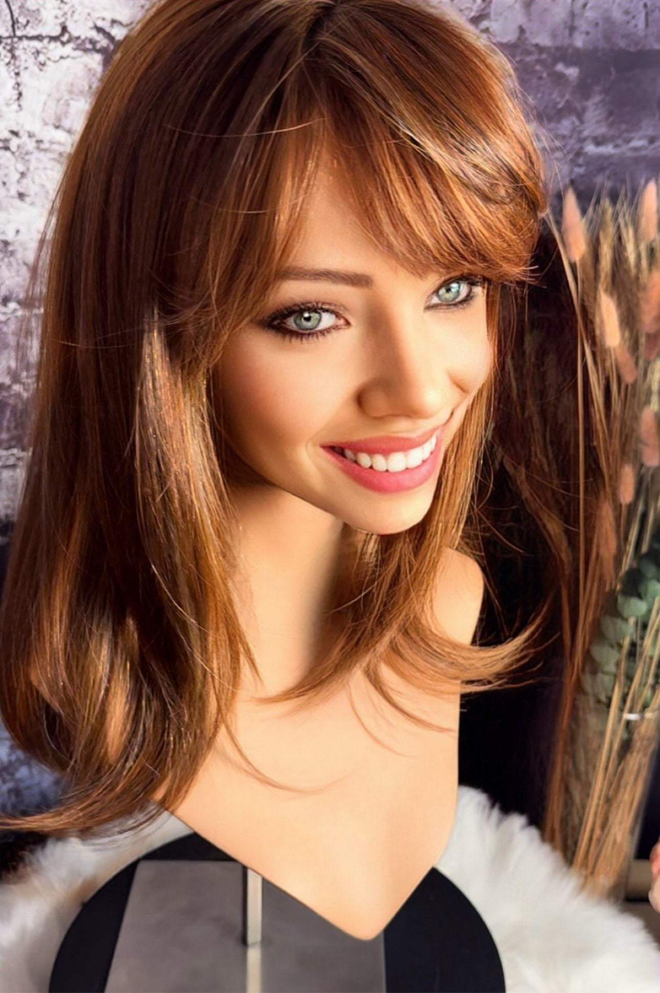 Cella Ginger Highlights Wig With Bangs Subtle Layers and Soft Movement Wig