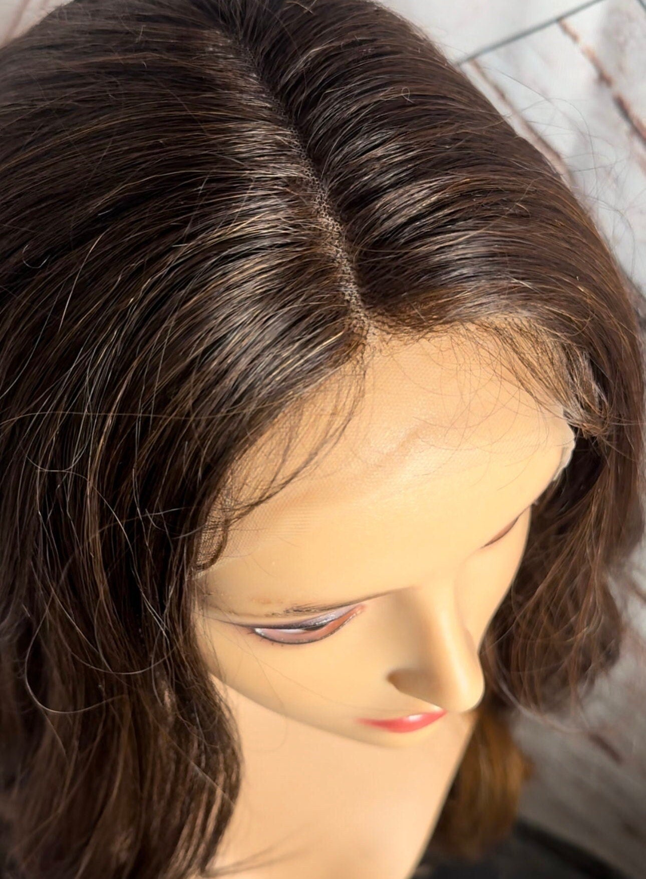 Sappho Special Edition Long Highlights Medium Brown Golden Caramel Brown Highlights Wig Dark Rooted Wavy Loose Wave Lace Front Human Blend