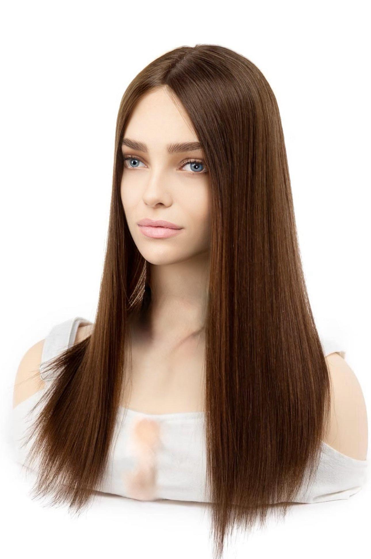 Rosette Medium Warm Golden Brown European 100% Human Hair Topper Wig Lace Front Topper Natural Mono Top Parting Topper for Clip In
