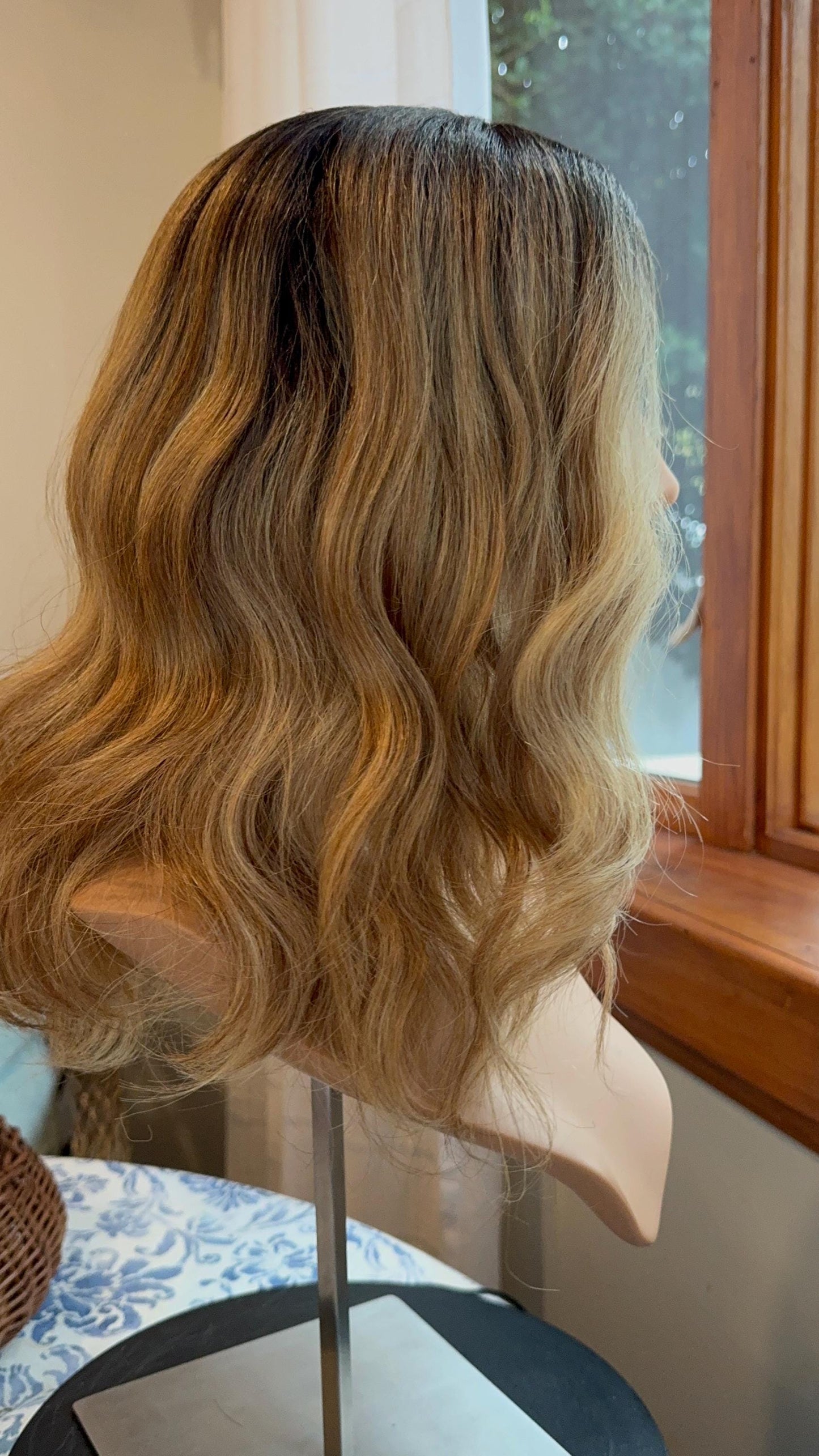 Honey Wheat Blonde Rooted Balayage Lace Front Wig With HD Lace Parting Curly Colormelt and HD Synthetic Alopecia Chemo Wig