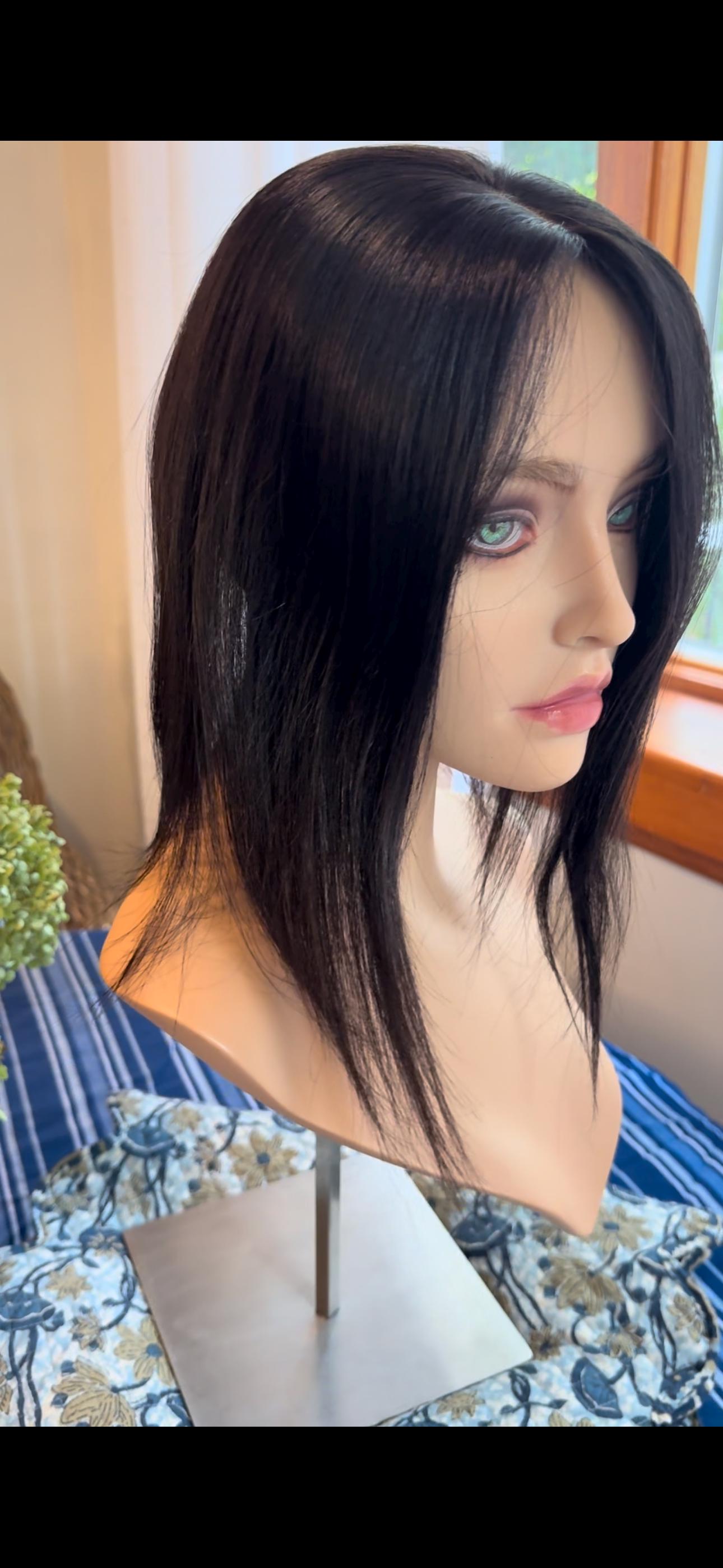 Crescendo Black European Silk Top 100% Human Hair Topper Wig Dark Natural Mono Top Parting Topper 14”