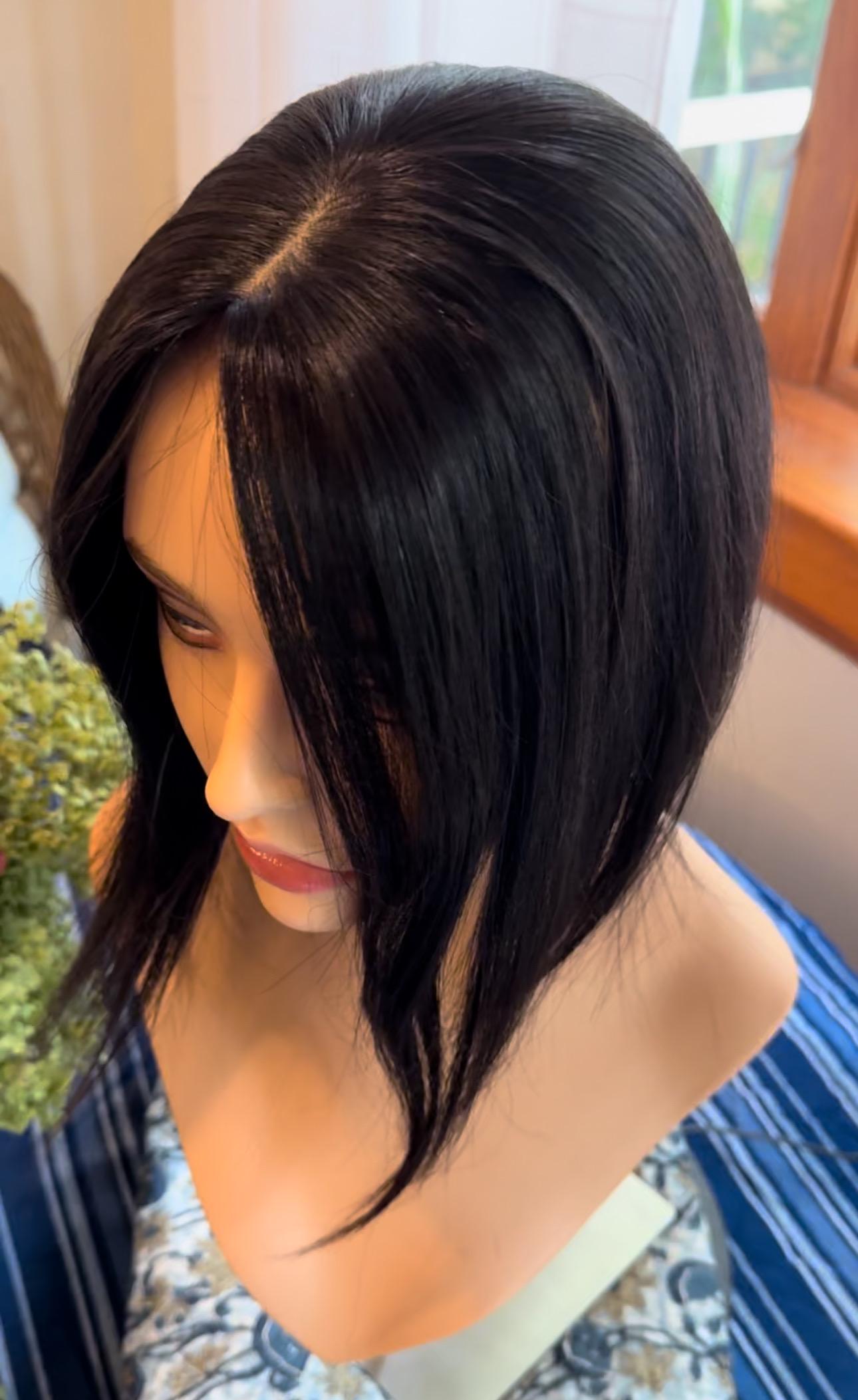 Crescendo Black European Silk Top 100% Human Hair Topper Wig Dark Natural Mono Top Parting Topper 14”