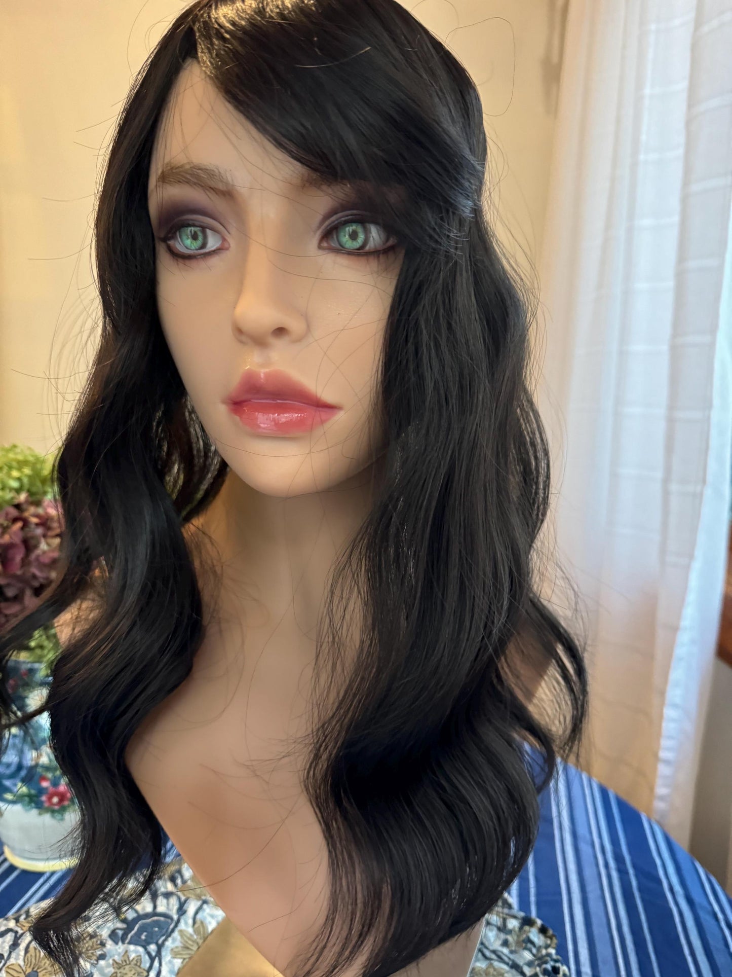 Marlette Cool Medium Brown Ombre Topper Light Bangs Heat Safe Synthetic Silk Top Parting Topper