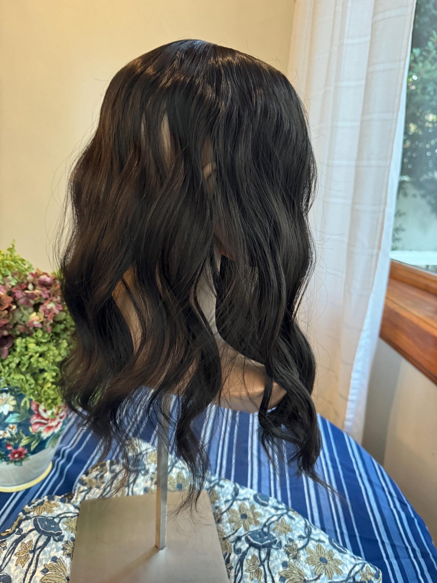 Marlette Cool Medium Brown Ombre Topper Light Bangs Heat Safe Synthetic Silk Top Parting Topper