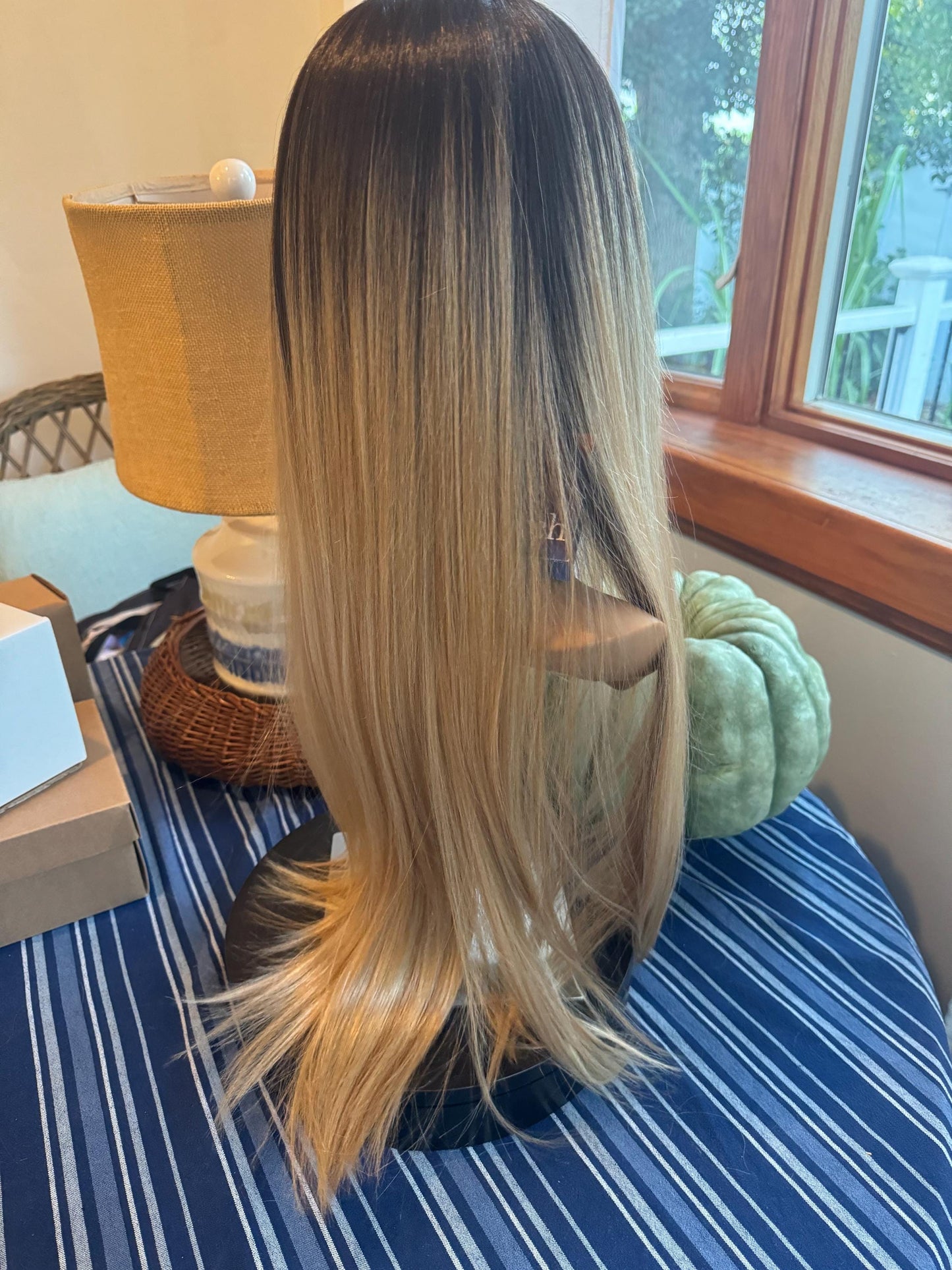 Kapria 100% Hand Tied Wig Rooted Ombre Blonde Lightweight Lace Front Wig Sand and Natural Blonde Ash Lowlights Highlighted Wig Long Hair