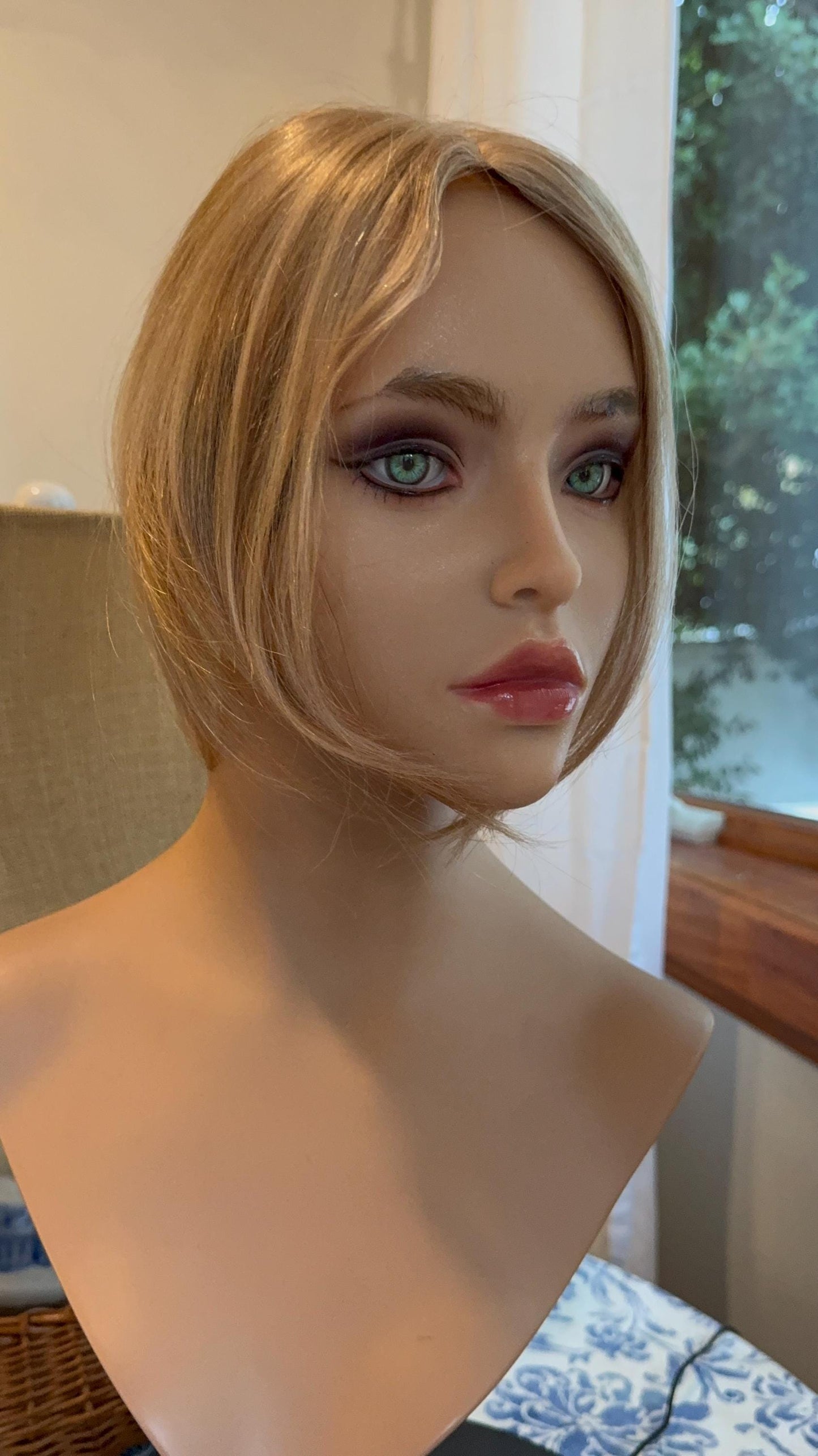 Amorette Light Density 100% Human Hair Topper Warm Stawberry Medium Blonde Highlights Color Blend Lace Top Parting Topper