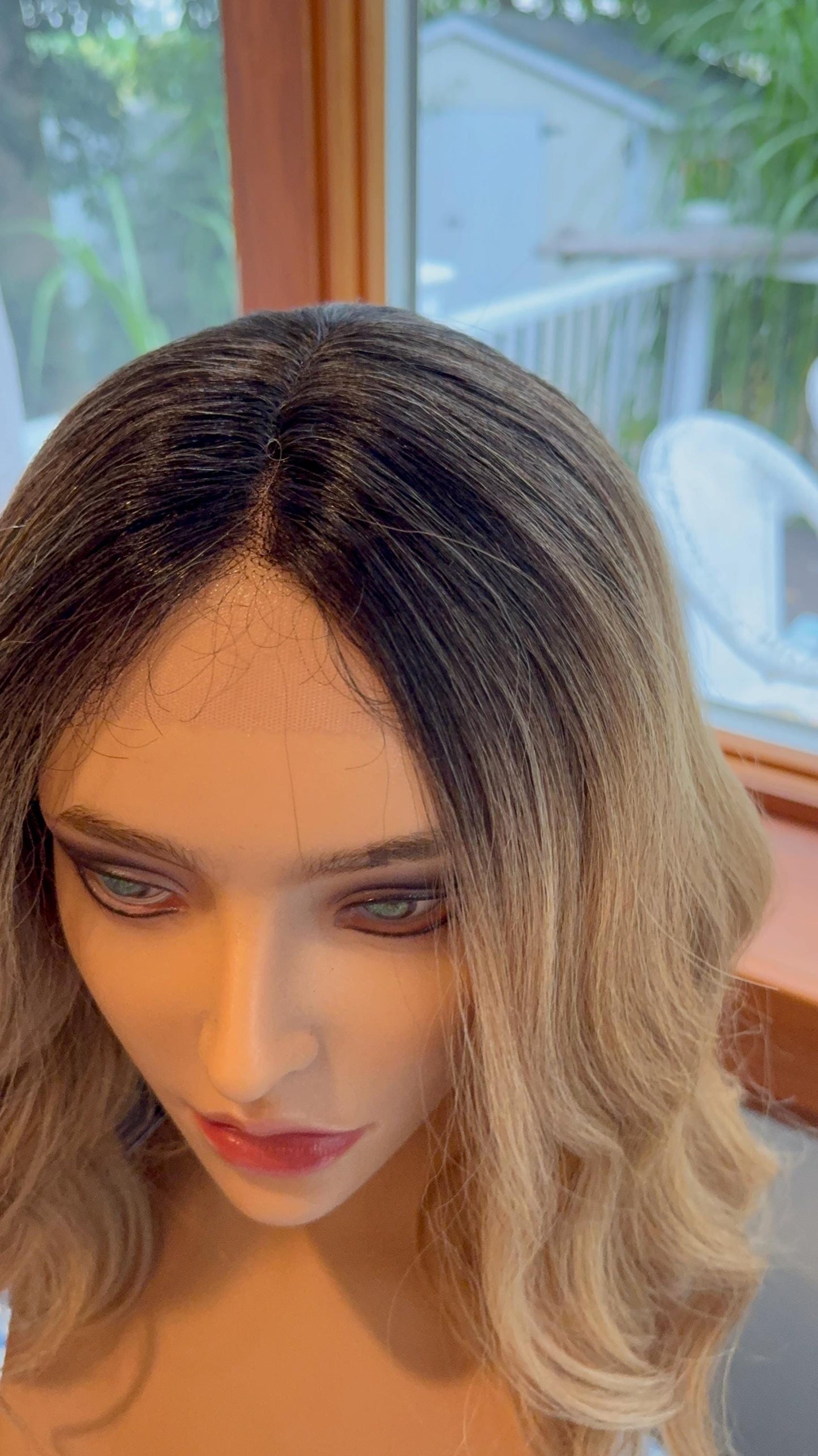 Honey Wheat Blonde Rooted Balayage Lace Front Wig With HD Lace Parting Curly Colormelt and HD Synthetic Alopecia Chemo Wig