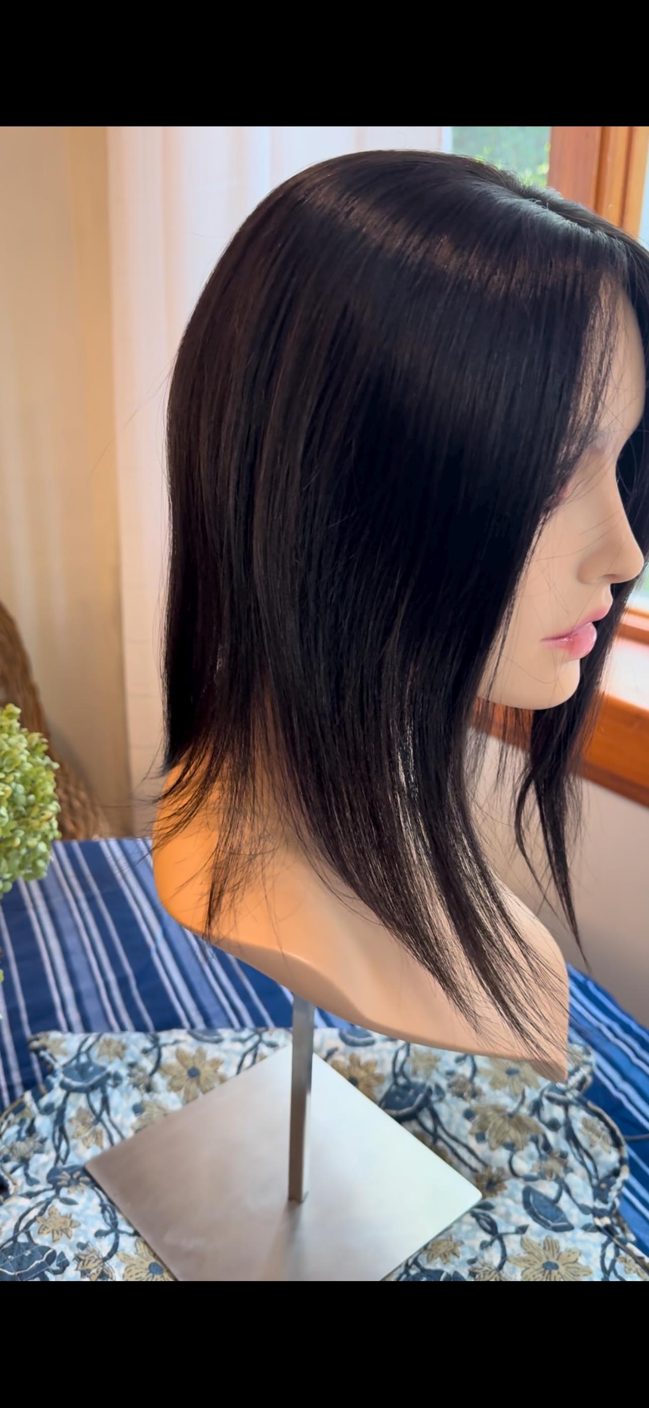 Crescendo Black European Silk Top 100% Human Hair Topper Wig Dark Natural Mono Top Parting Topper 14”