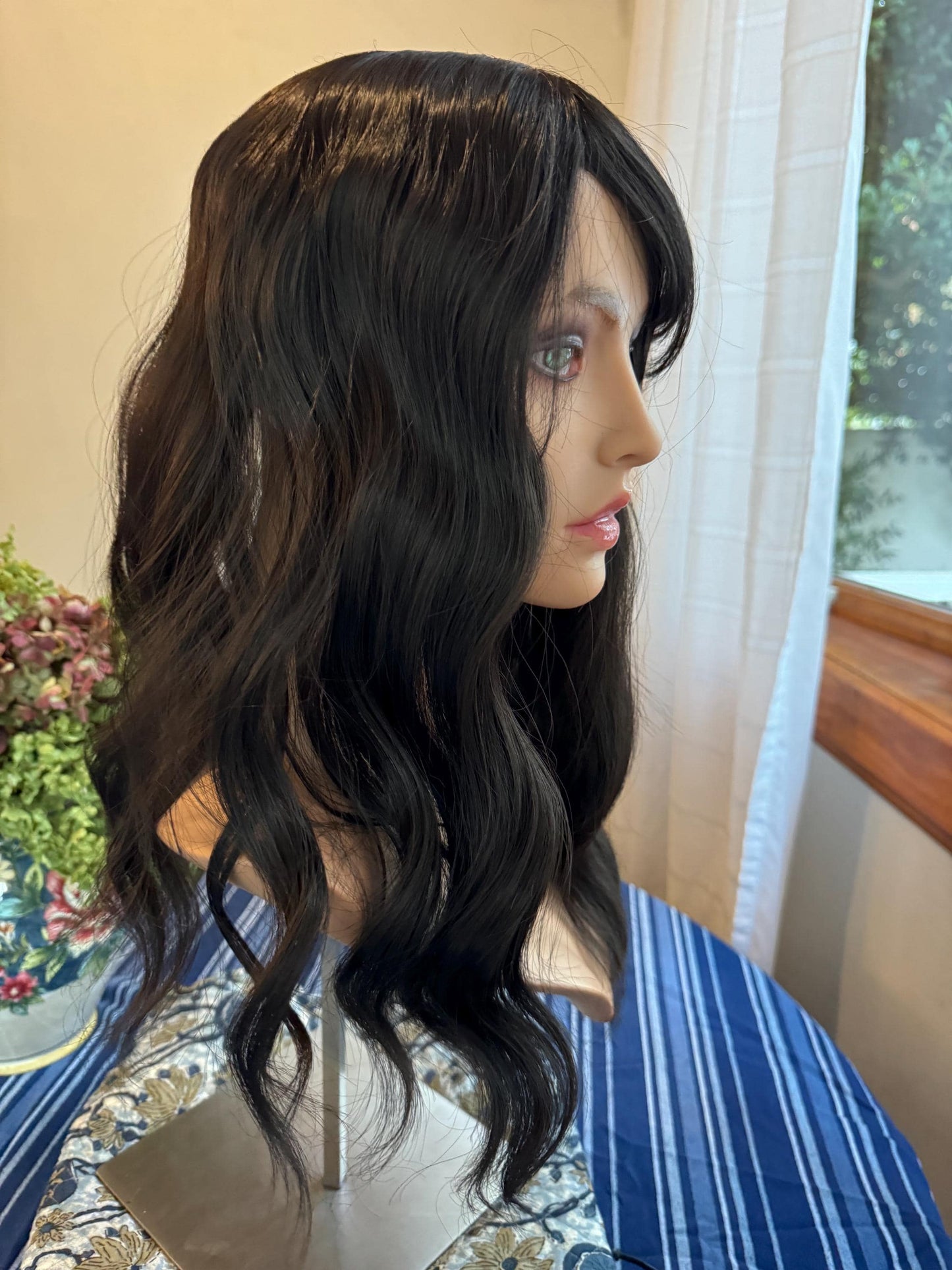 Marlette Cool Medium Brown Ombre Topper Light Bangs Heat Safe Synthetic Silk Top Parting Topper