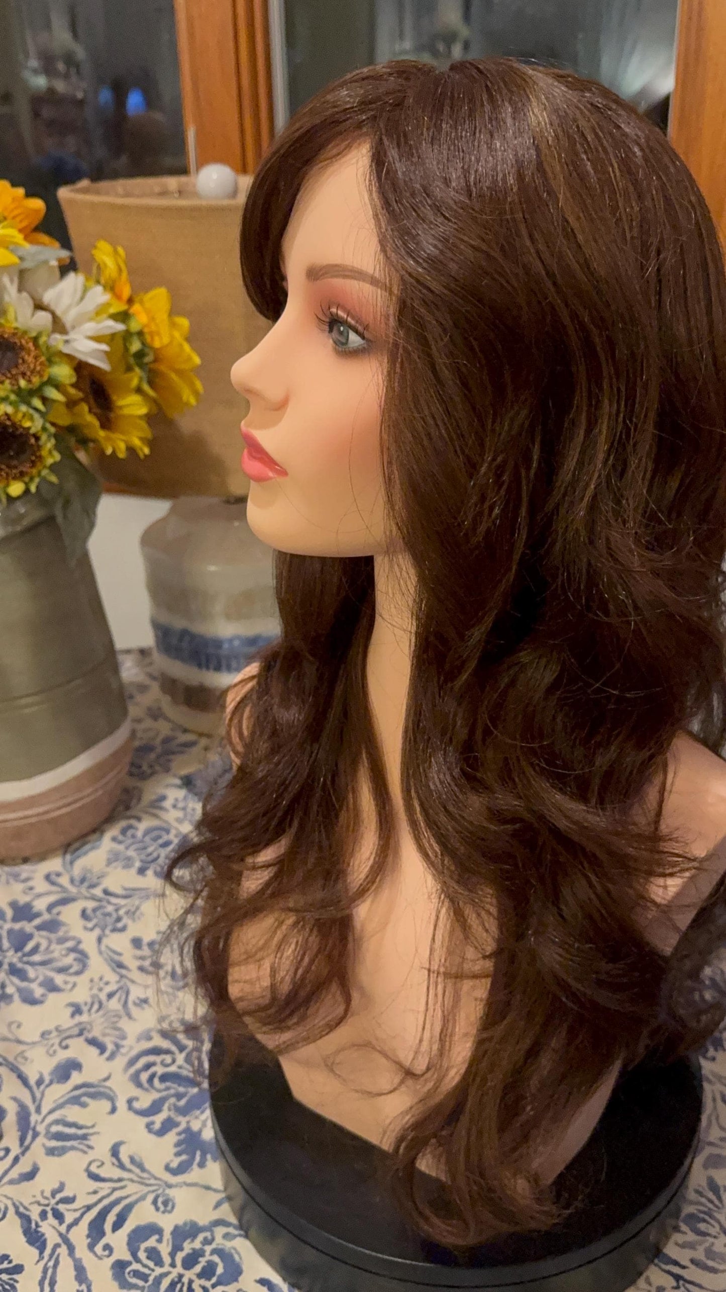 Candid Medium Warm Brown With Honey Highlights Wig Chic Wig Lots of Layers Medical Wig Fashion Wig Brown and Blonde Chemotherapy Alopecia