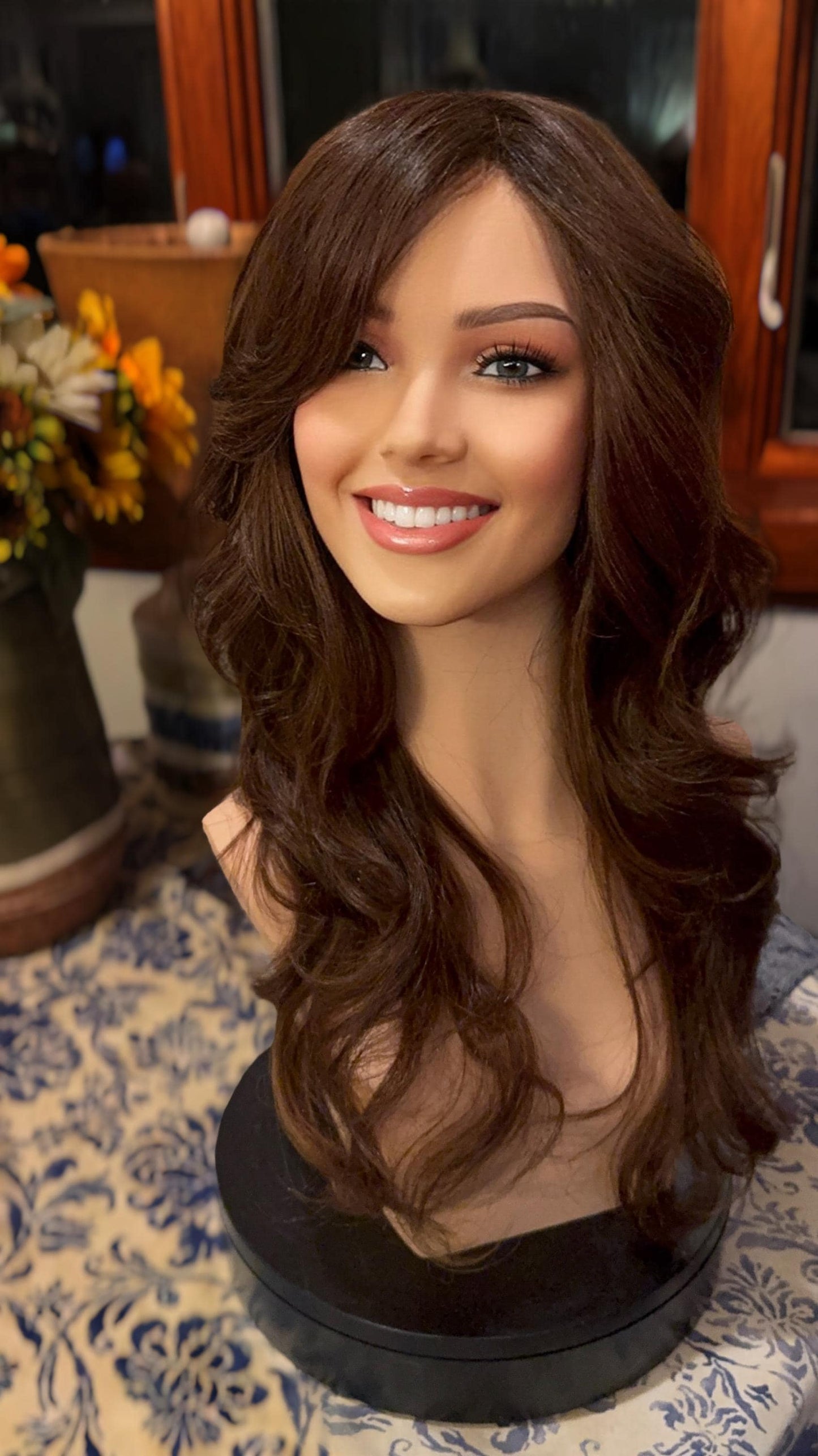 Candid Medium Warm Brown With Honey Highlights Wig Chic Wig Lots of Layers Medical Wig Fashion Wig Brown and Blonde Chemotherapy Alopecia