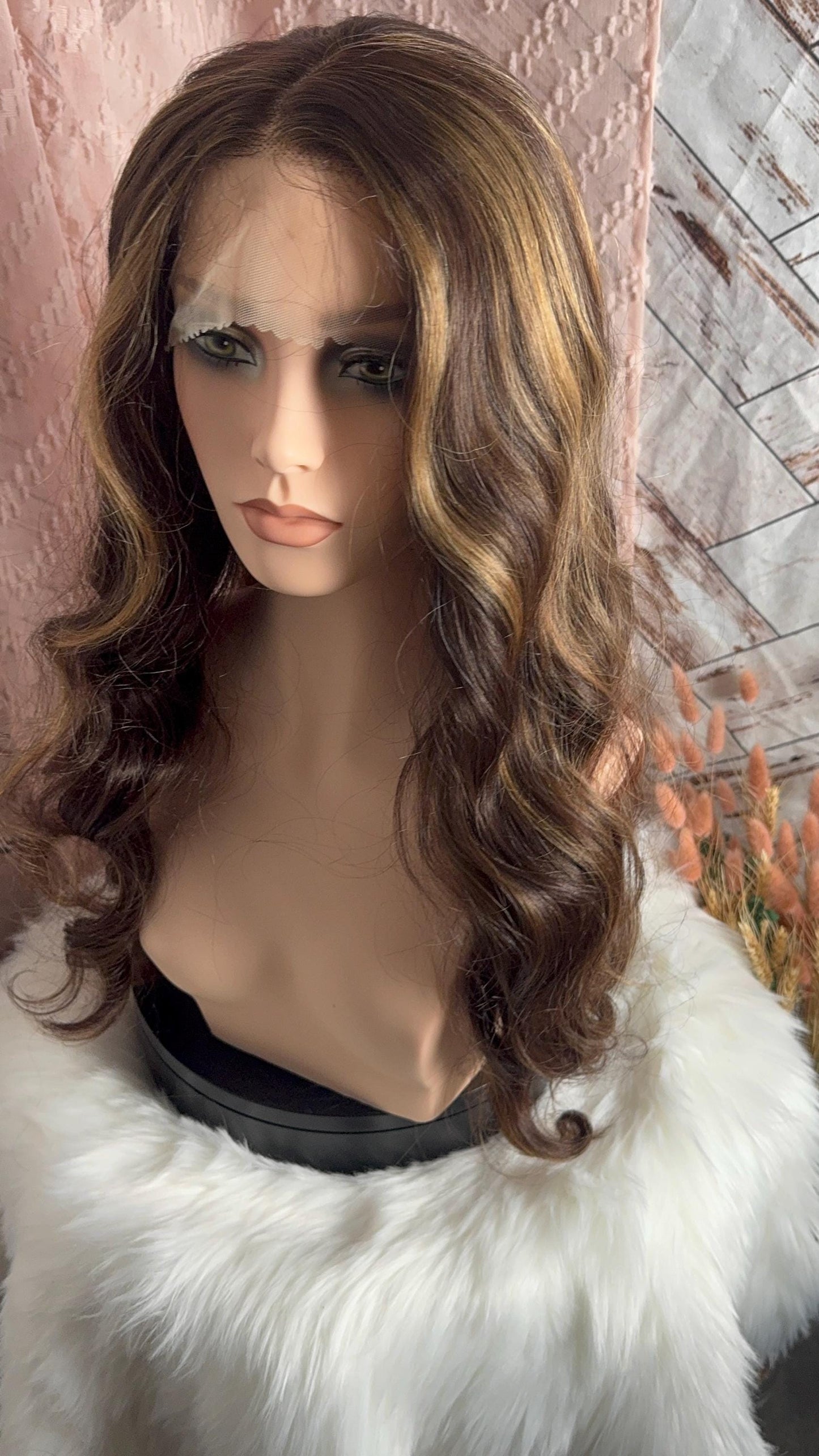 Vienna Lace Front Body Wave Soft Highlight Medium Chocolate Brown Honey Blonde Wig Big Body Wig Model Vibes Extra Long
