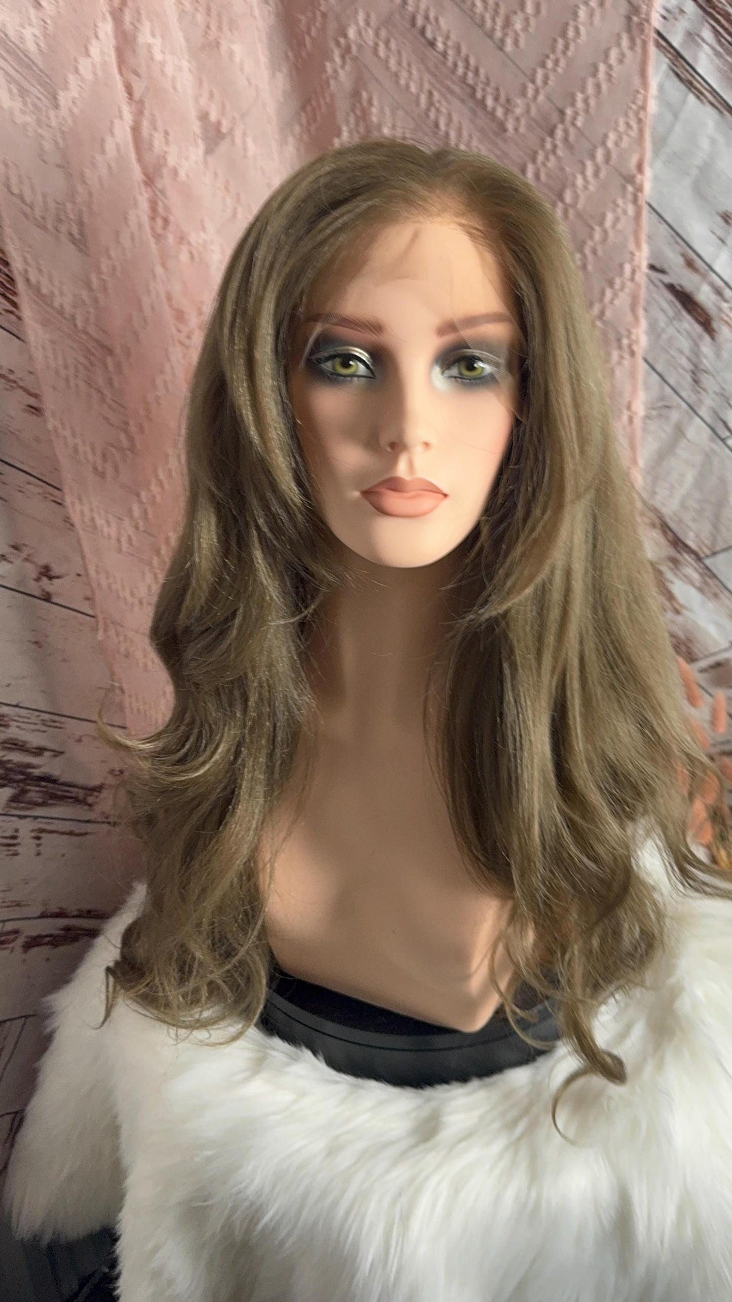 Clove Full Density Long Wig HD Synthetic Lace Frontal Light Double Ash Brown Ombre Wig Real Hand Tied Wig Lace Front HD Lace Wig 13x6