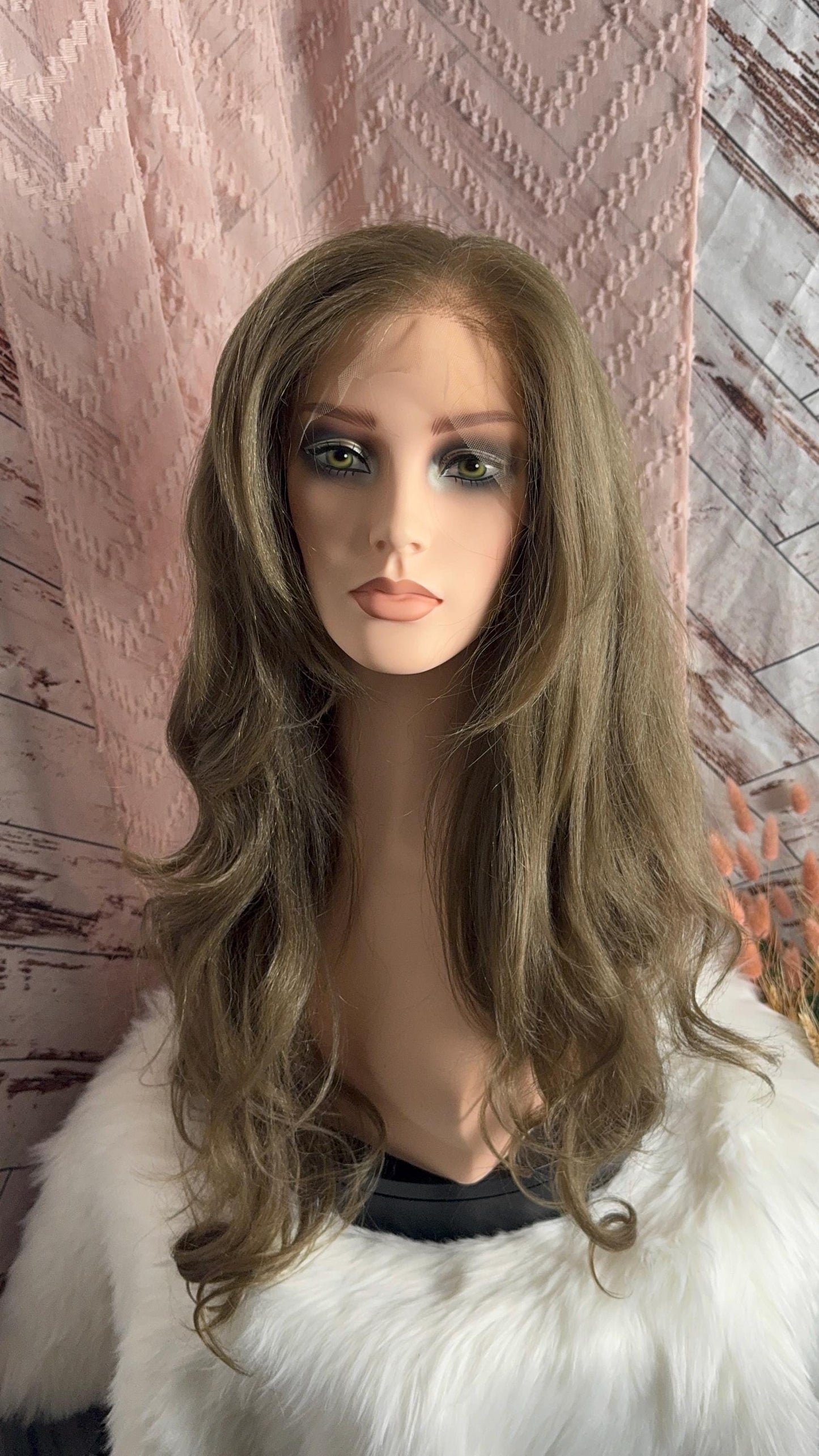 Clove Full Density Long Wig HD Synthetic Lace Frontal Light Double Ash Brown Ombre Wig Real Hand Tied Wig Lace Front HD Lace Wig 13x6