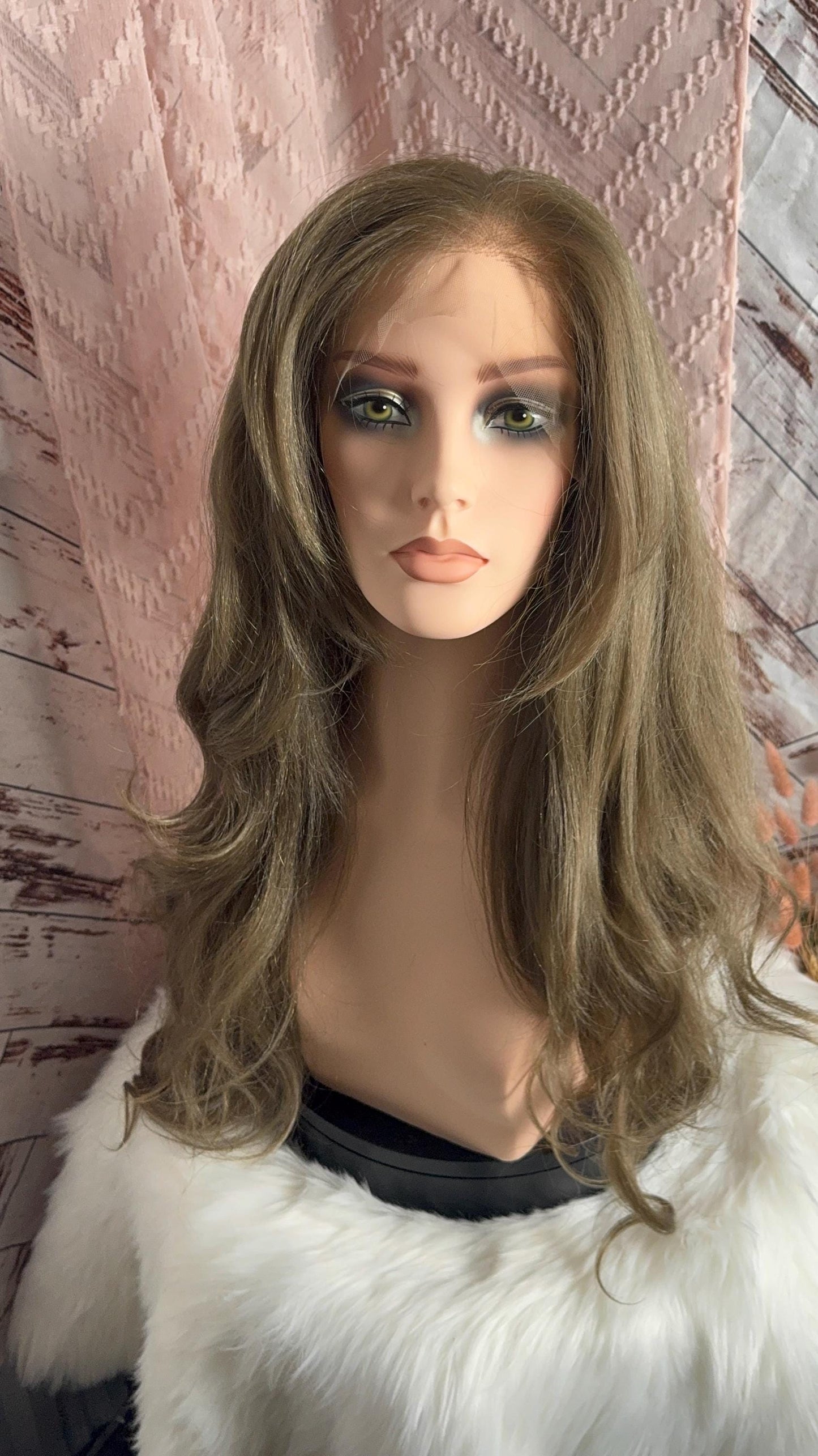 Clove Full Density Long Wig HD Synthetic Lace Frontal Light Double Ash Brown Ombre Wig Real Hand Tied Wig Lace Front HD Lace Wig 13x6