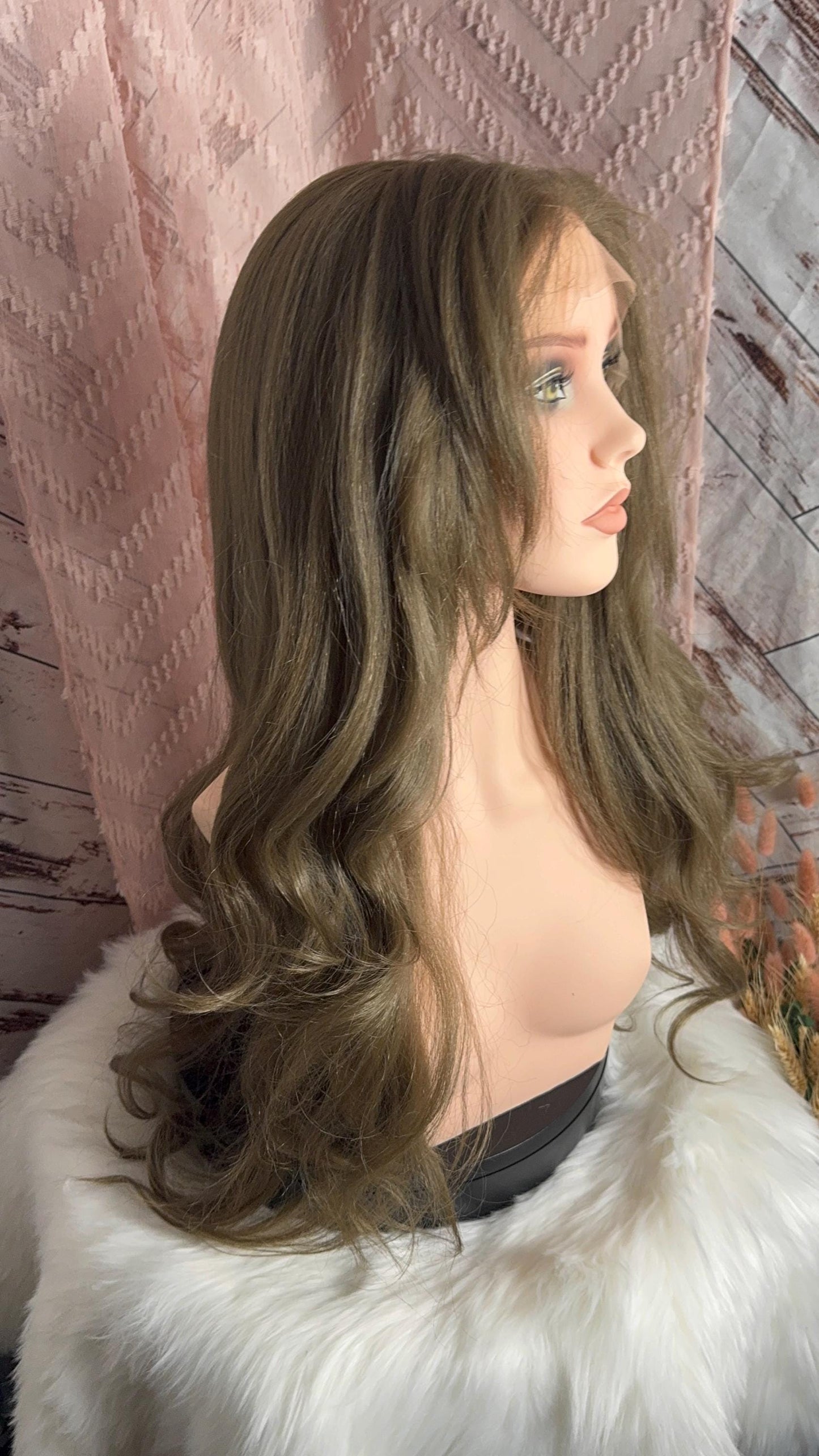 Clove Full Density Long Wig HD Synthetic Lace Frontal Light Double Ash Brown Ombre Wig Real Hand Tied Wig Lace Front HD Lace Wig 13x6