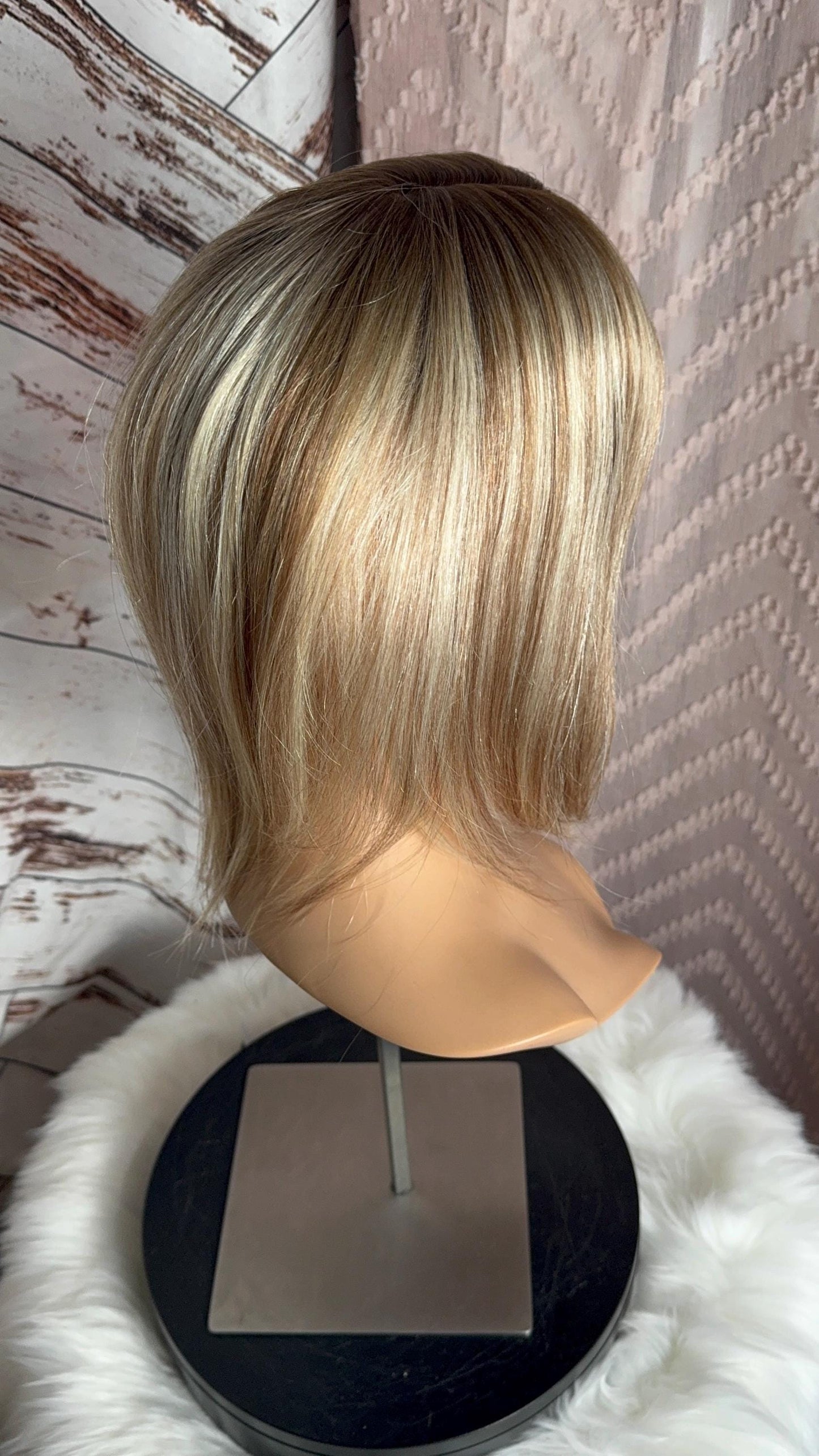 Lafayette Light Density Topper 100% Human Hair Topper Wig Warm Light Blonde Ombré Root Color Blend Silk Top The Wig Witch